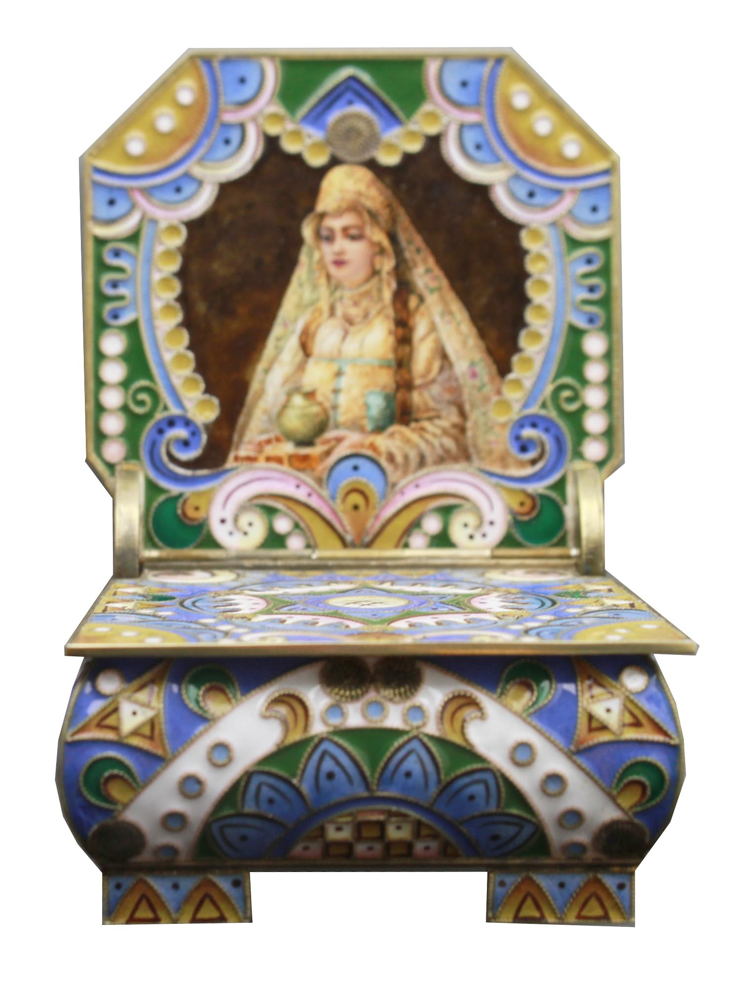 A RUSSIAN GILDED SILVER ENAMEL SALT CELLAR THRONE PIC-4