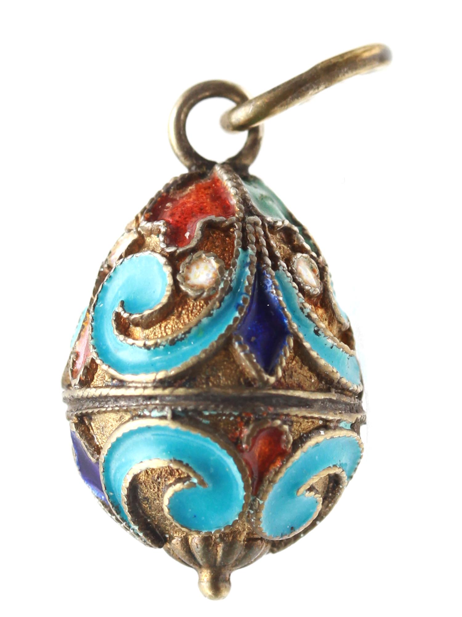 A RUSSIAN SILVER AND ENAMEL EASTER EGG PENDANT PIC-0