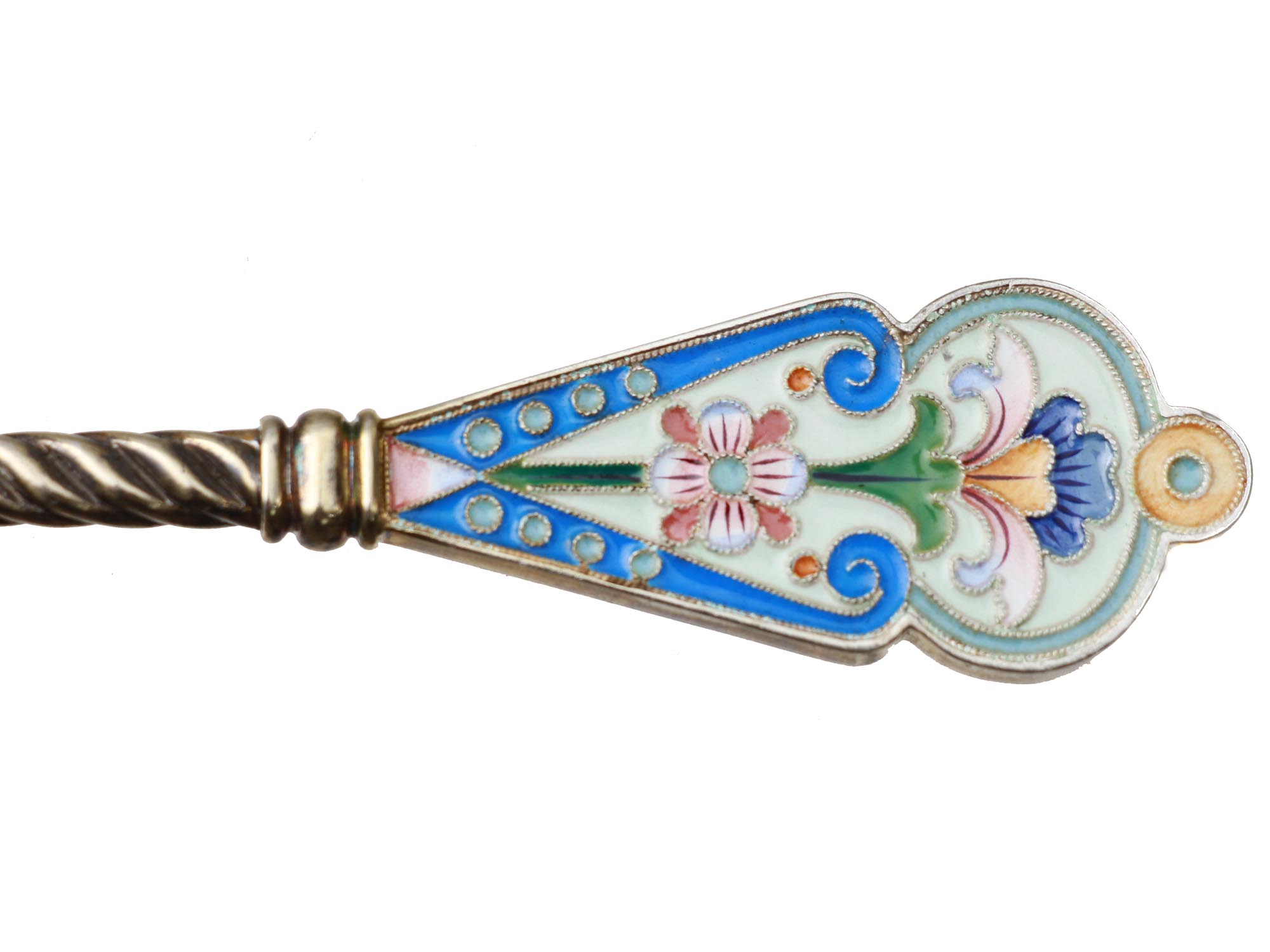 TWO RUSSIAN GILT SILVER & CLOISONNE ENAMEL SPOONS PIC-3