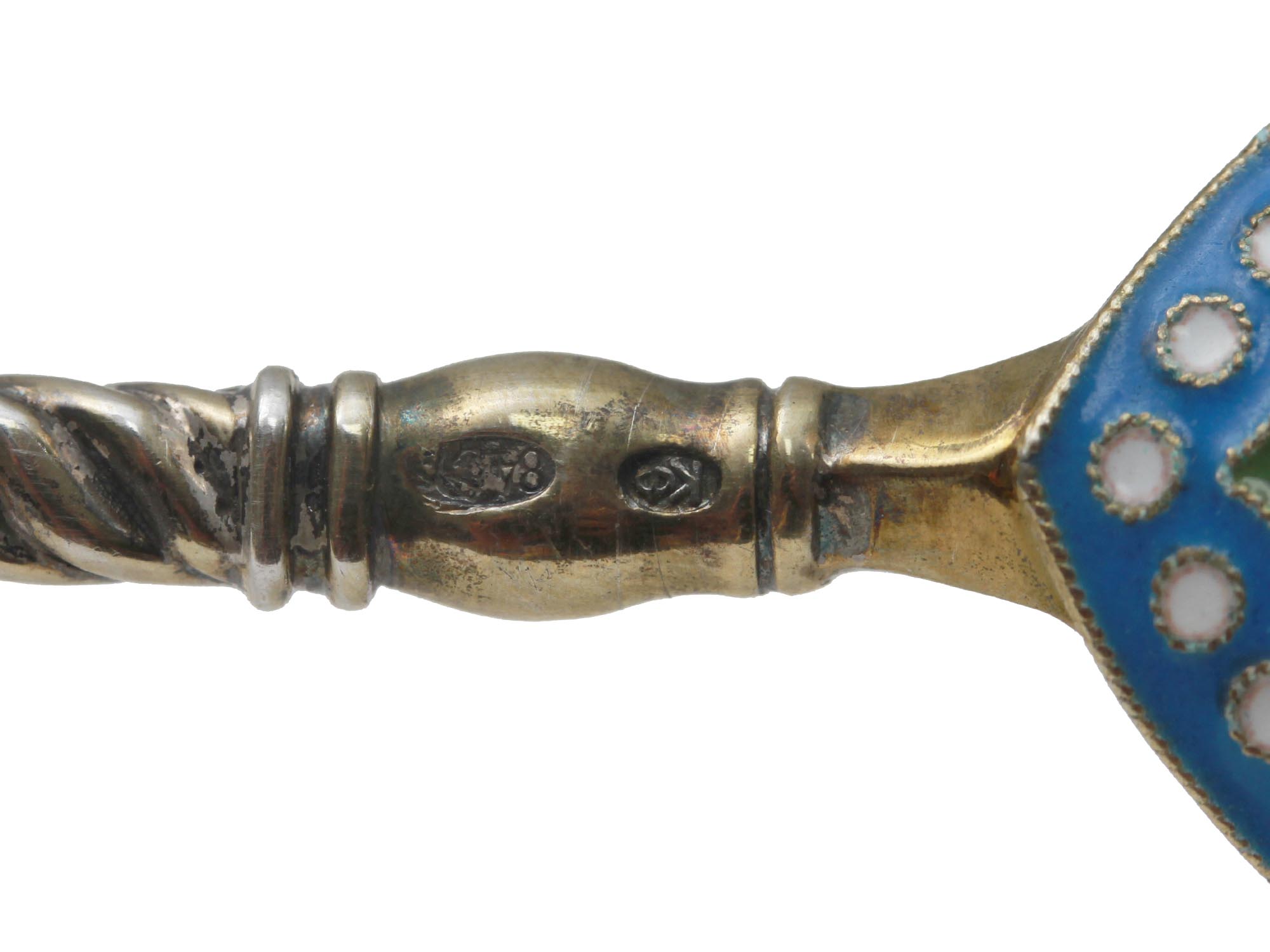 TWO RUSSIAN GILT SILVER & CLOISONNE ENAMEL SPOONS PIC-4