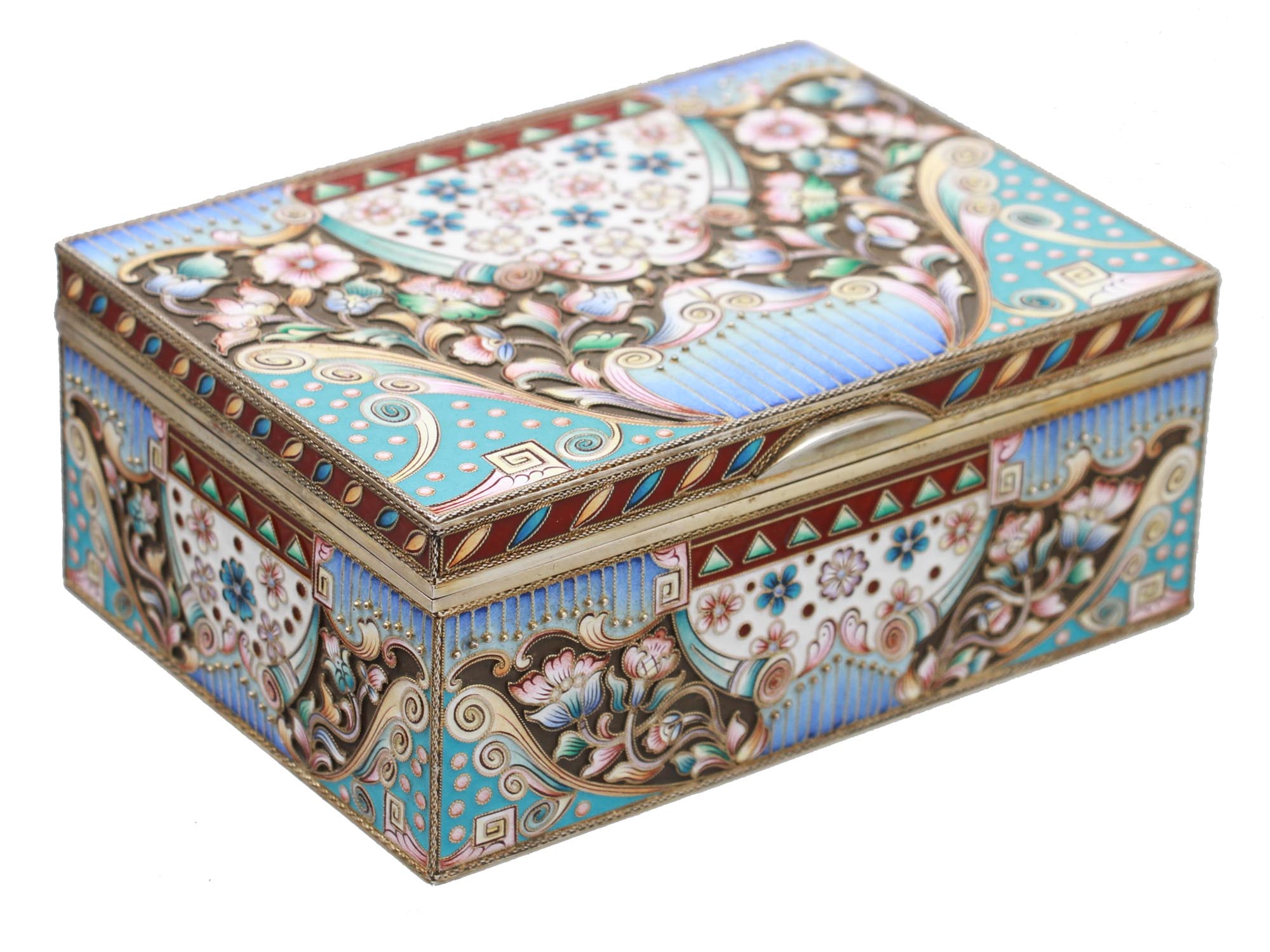 A RUSSIAN GILT SILVER AND CLOISONNE ENAMEL BOX PIC-0