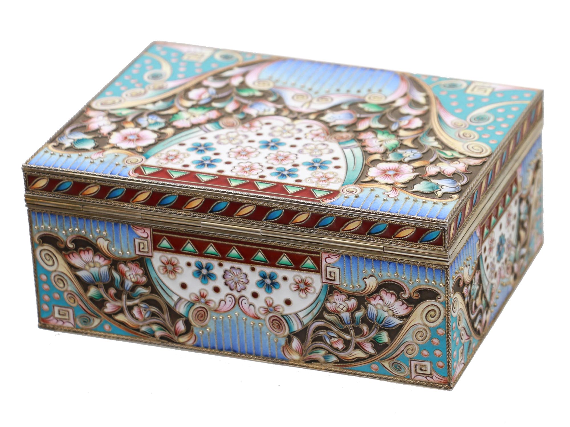 A RUSSIAN GILT SILVER AND CLOISONNE ENAMEL BOX PIC-1