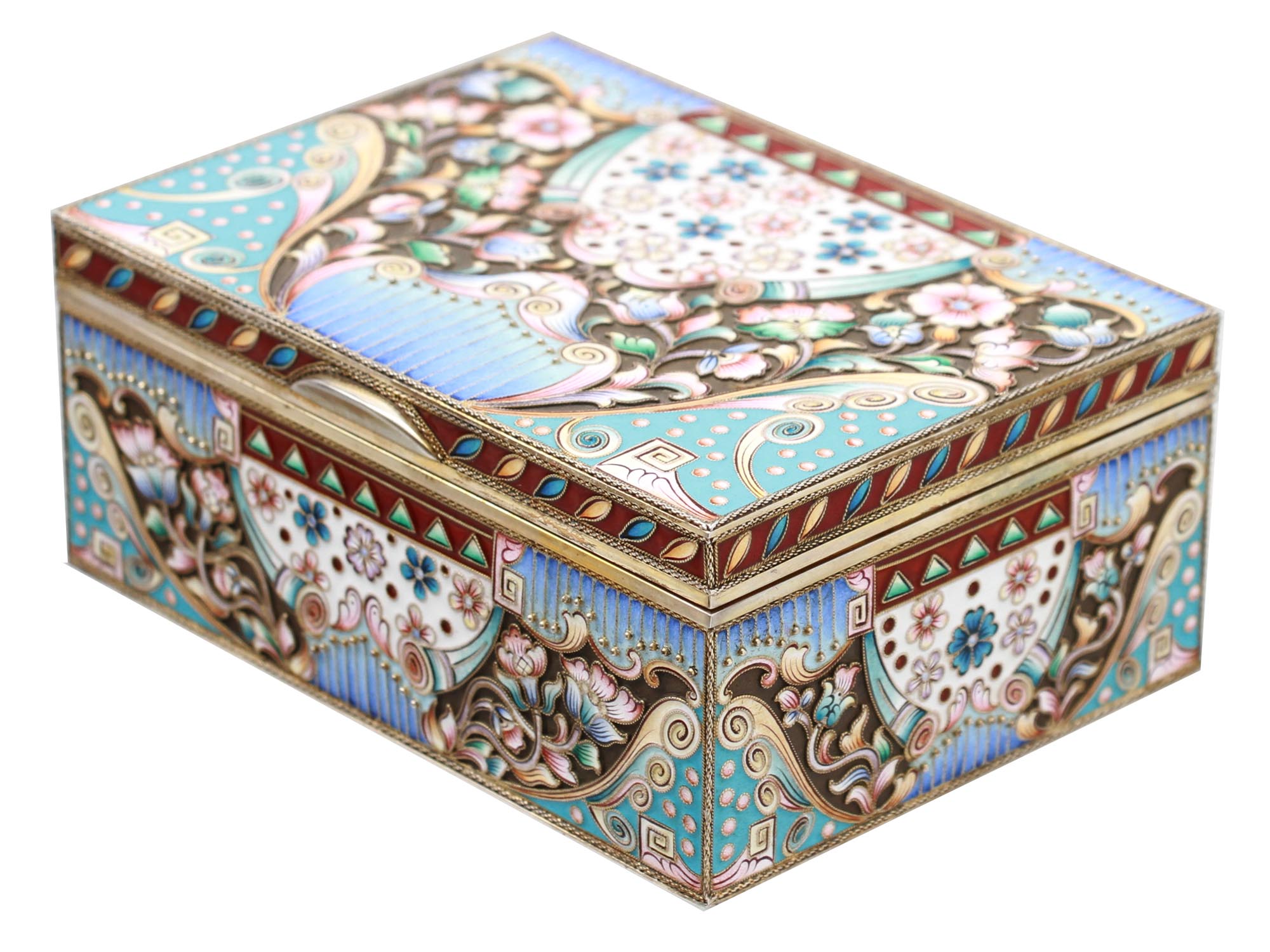 A RUSSIAN GILT SILVER AND CLOISONNE ENAMEL BOX PIC-2