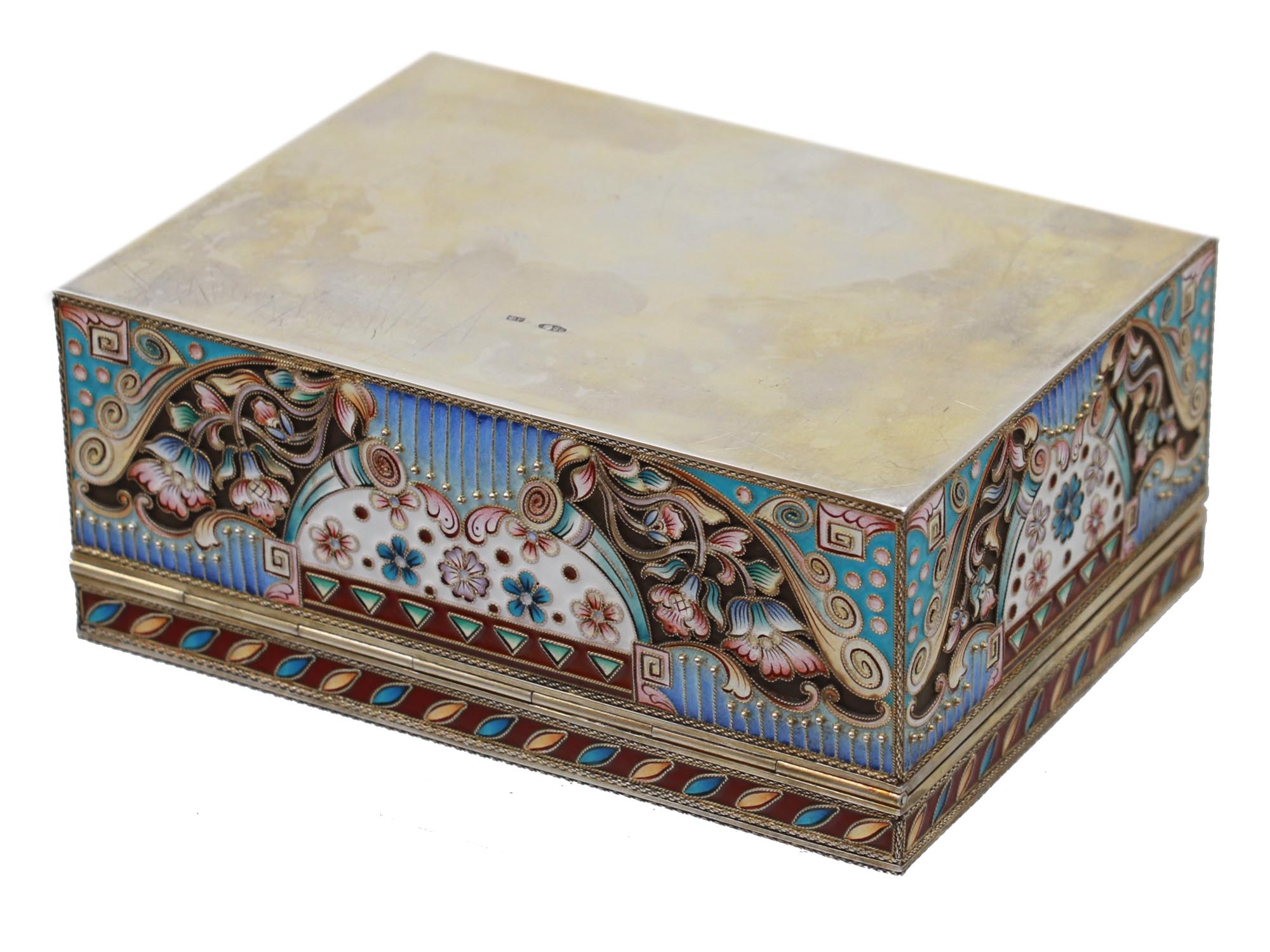 A RUSSIAN GILT SILVER AND CLOISONNE ENAMEL BOX PIC-6