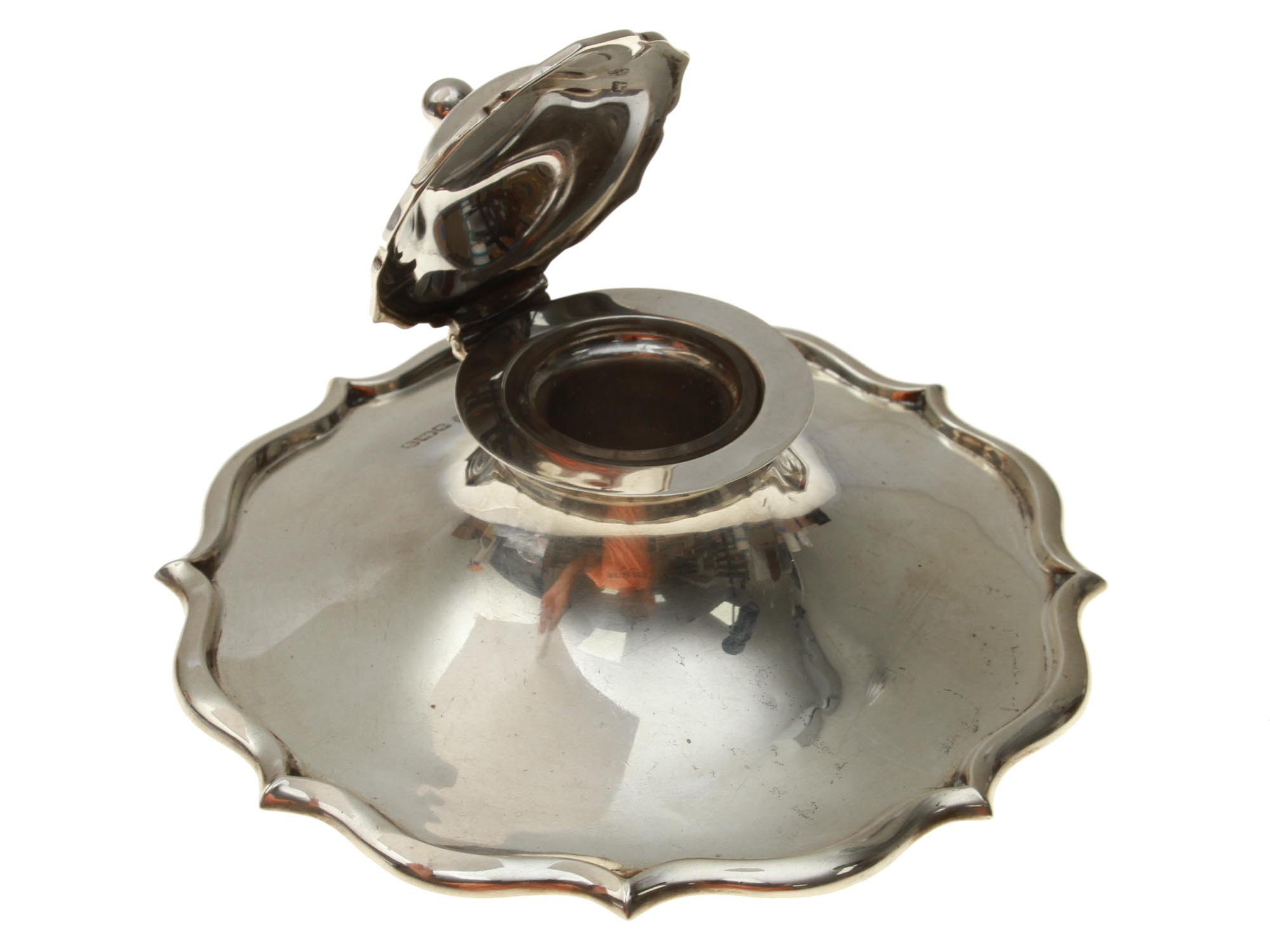 AN ANTIQUE ENGLISH STERLING SILVER INKWELL PIC-0