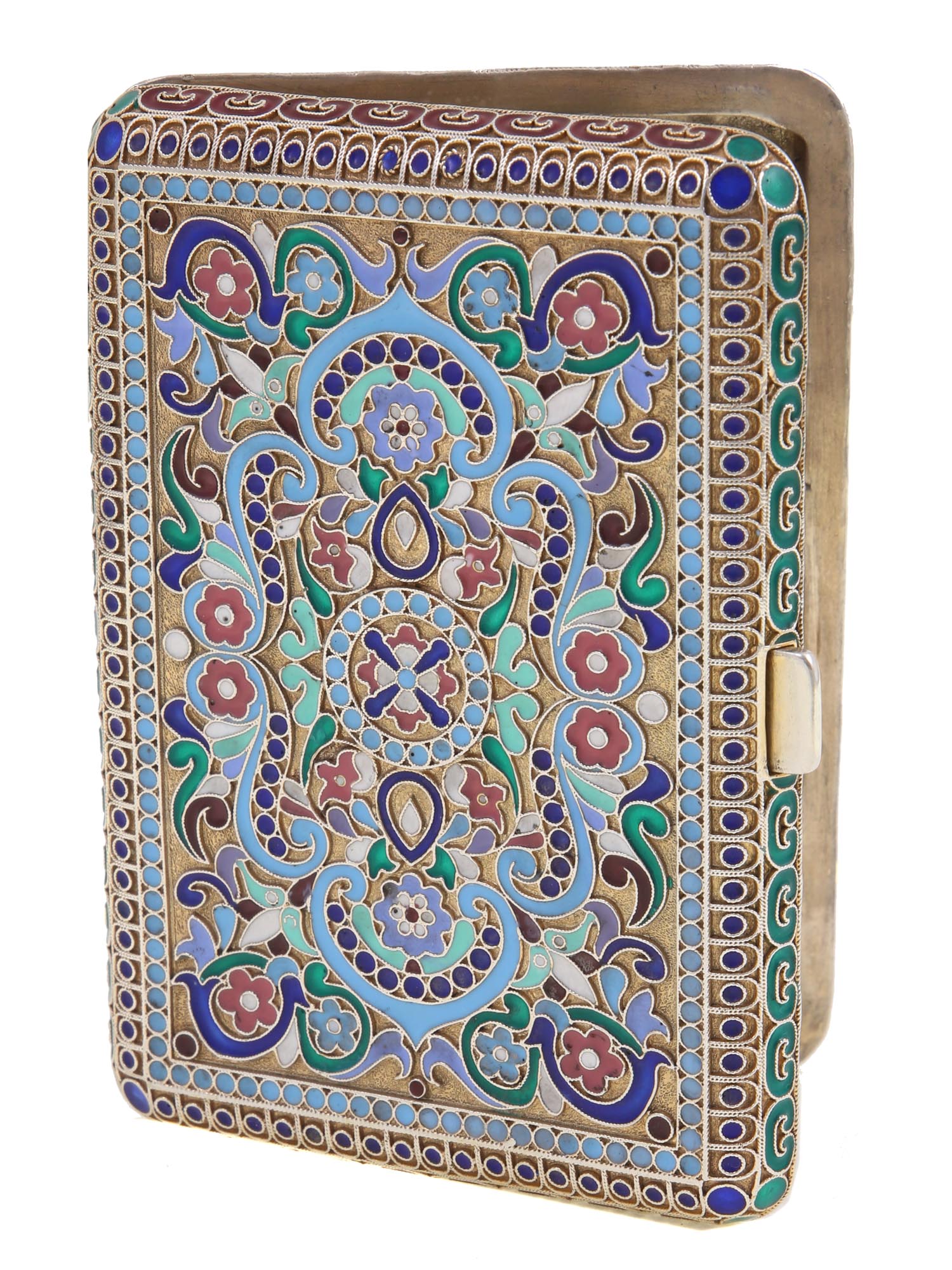 RUSSIAN SILVER & CLOISONNE ENAMEL CIGARETTE CASE PIC-0