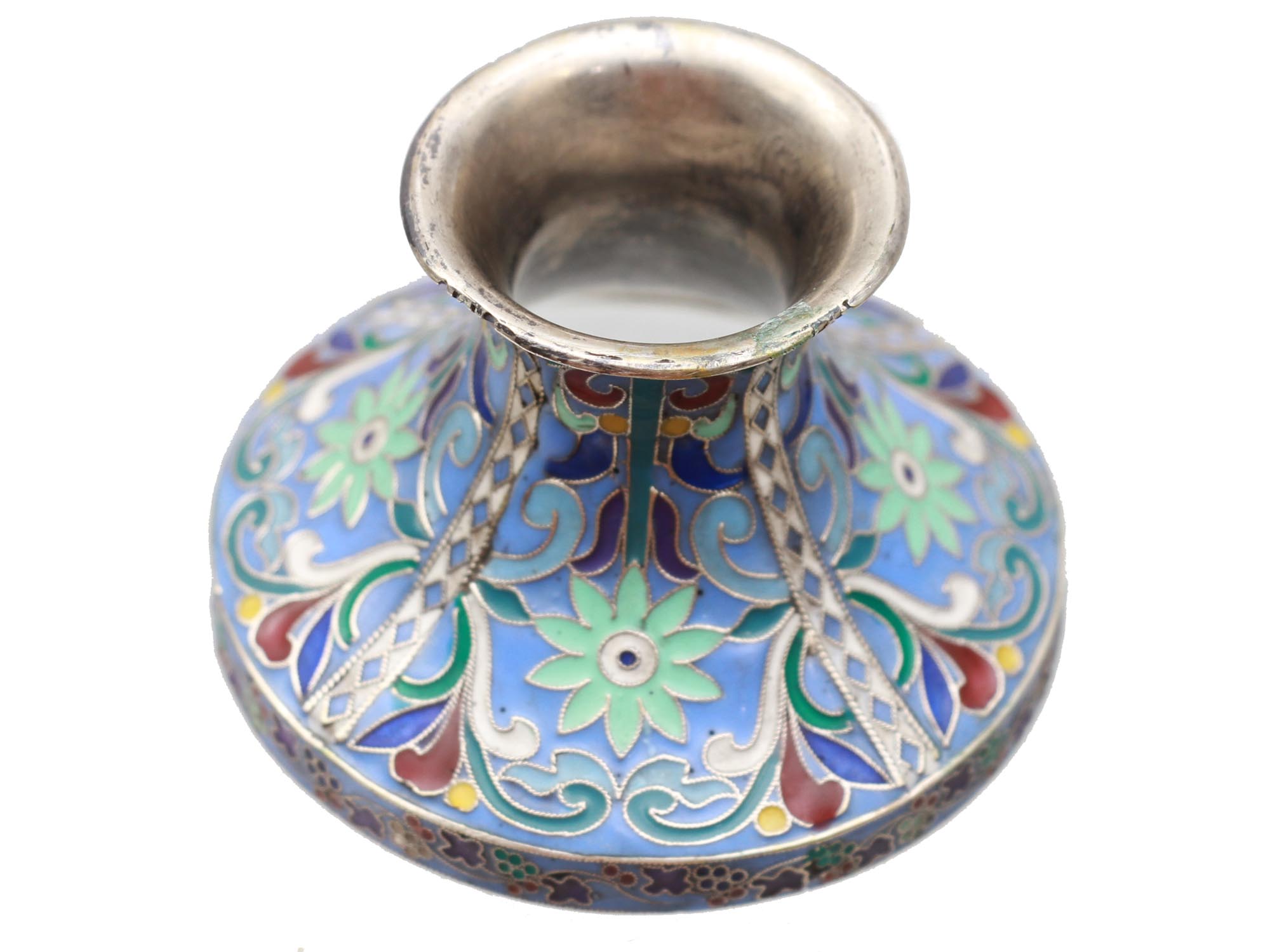 RUSSIAN SILVER & CLOISONNE ENAMEL EGG TRINKET BOX PIC-6