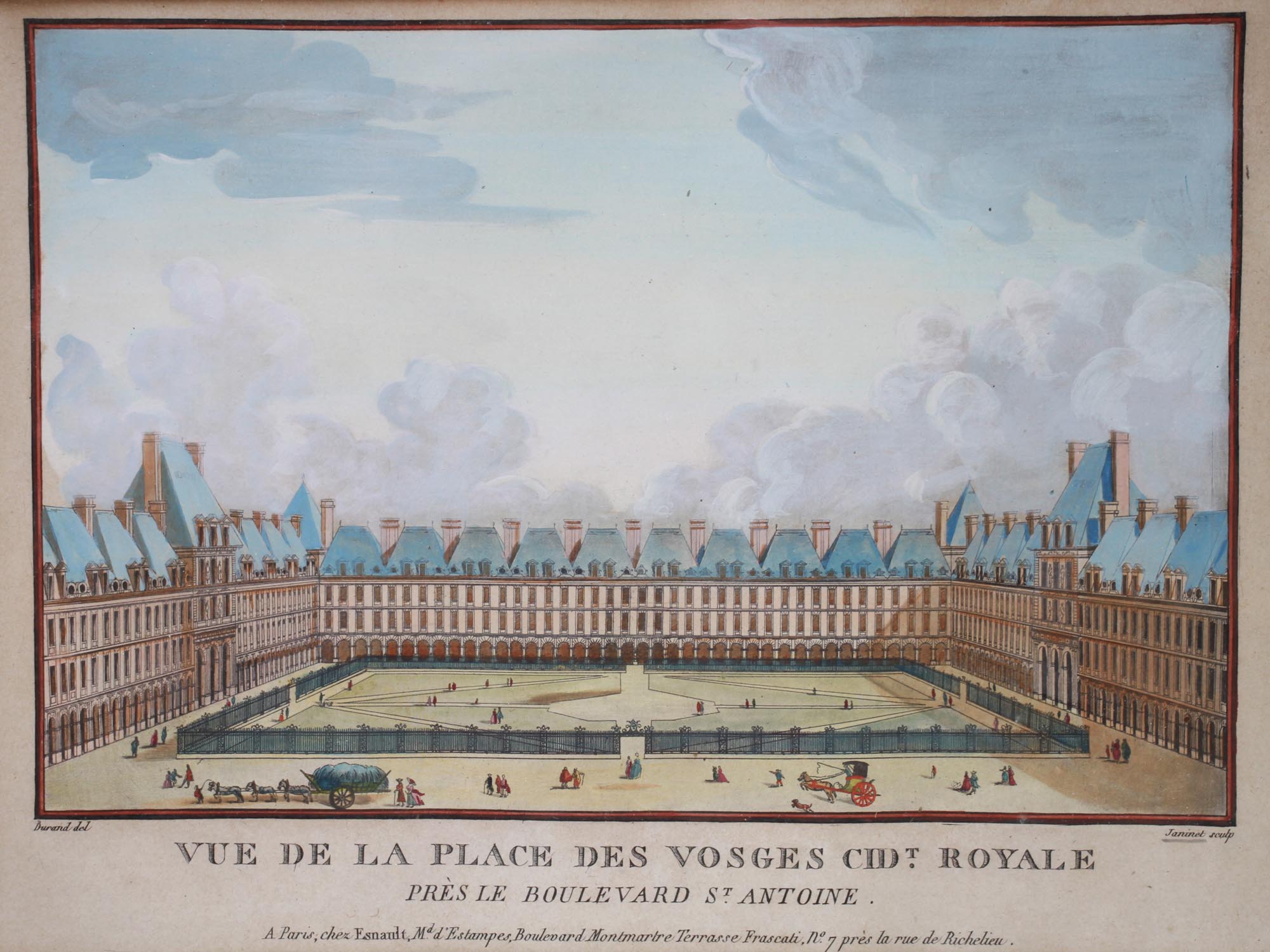 AN 18TH CEN COLOR ENGRAVING OF FRENCH CITY VIEW PIC-1