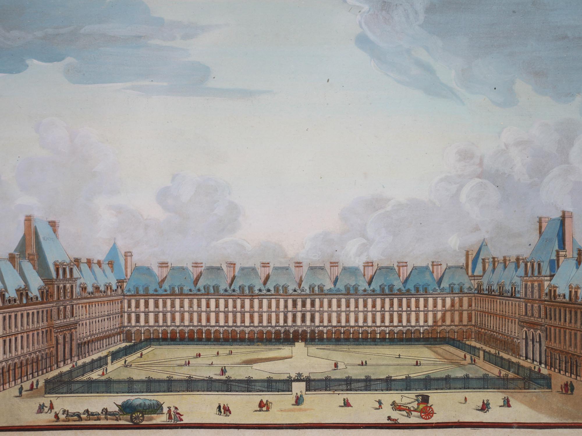 AN 18TH CEN COLOR ENGRAVING OF FRENCH CITY VIEW PIC-2