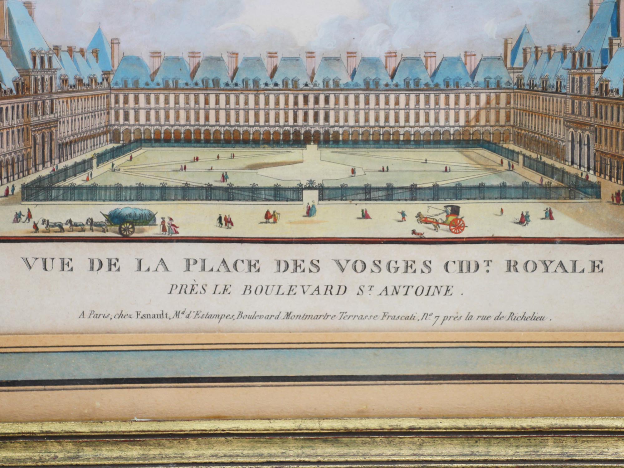 AN 18TH CEN COLOR ENGRAVING OF FRENCH CITY VIEW PIC-3