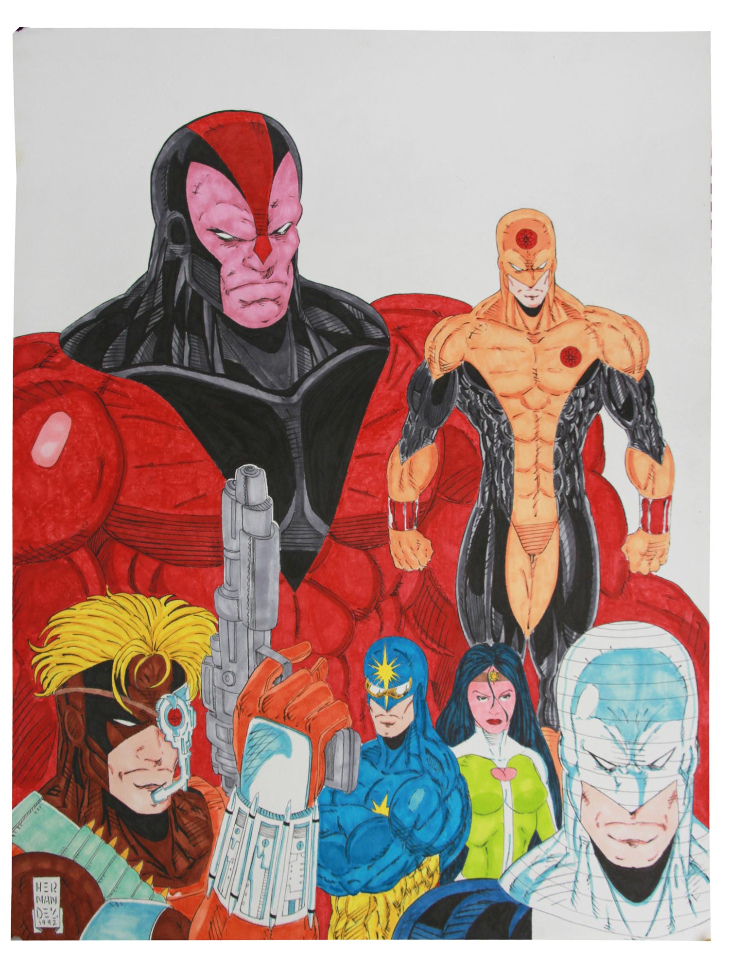 A SUPERHERO PAINTING SIGNED BY HECTOR S HERNANDEZ PIC-0