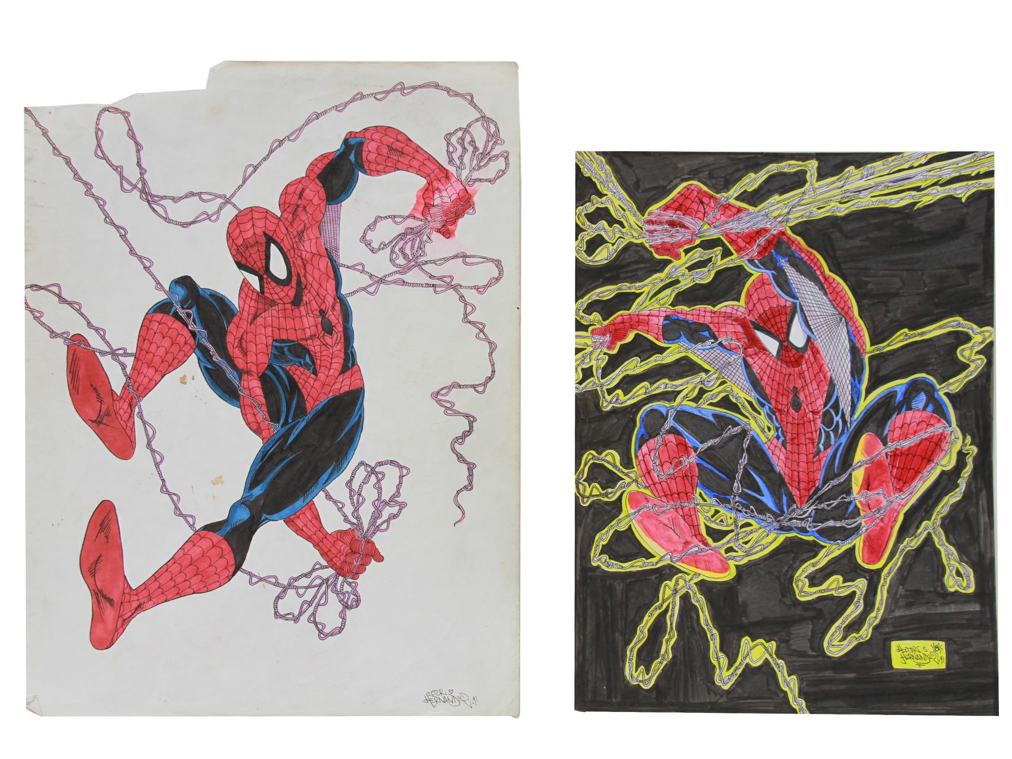 2 SPIDER-MAN PAINTINGS SIGNED BY HECTOR HERNANDEZ PIC-0