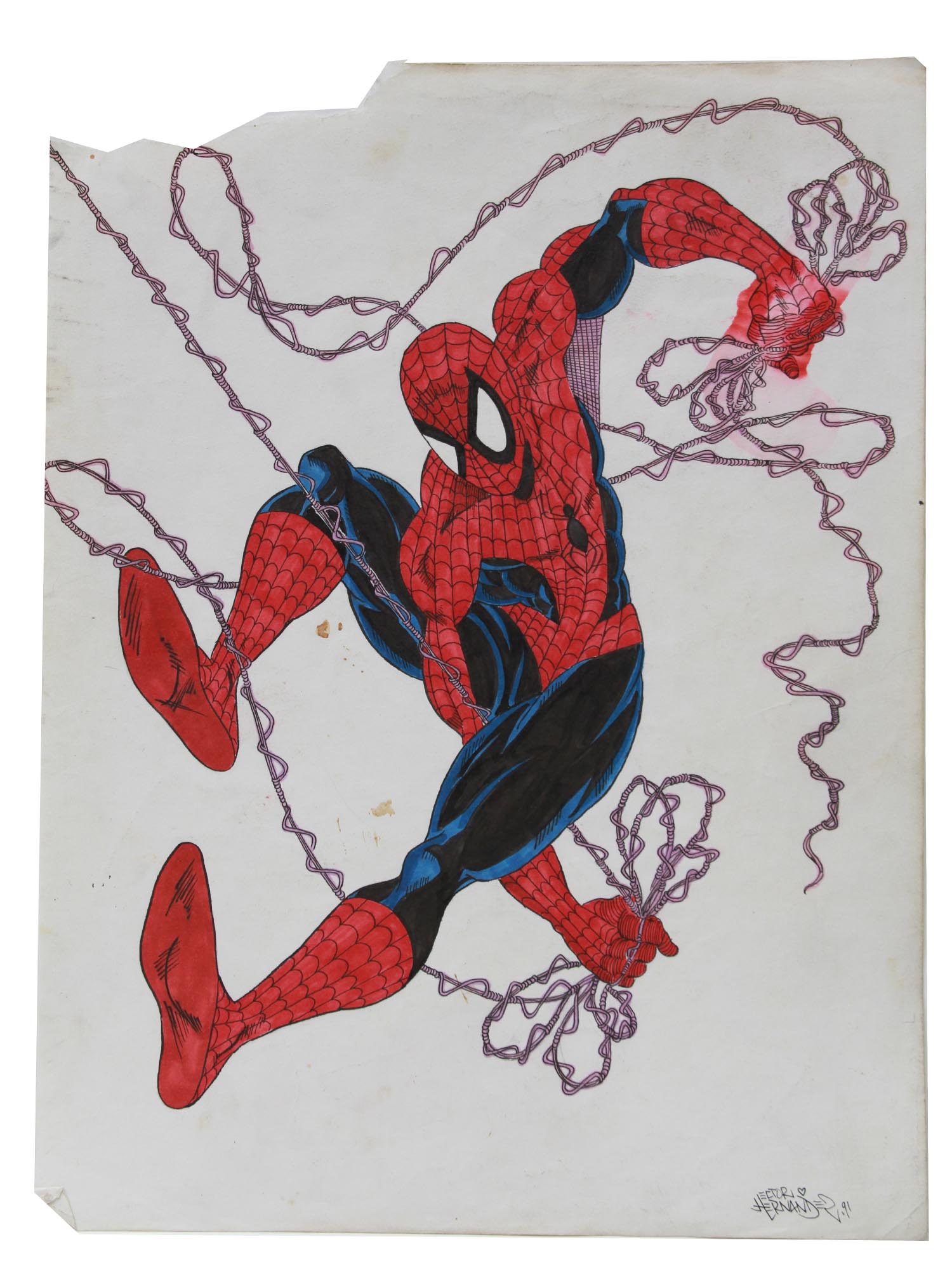 2 SPIDER-MAN PAINTINGS SIGNED BY HECTOR HERNANDEZ PIC-1