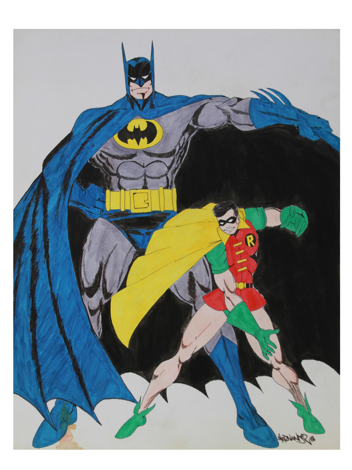 BATMAN ROBIN PAINTING SIGNED BY HECTOR HERNANDEZ PIC-0