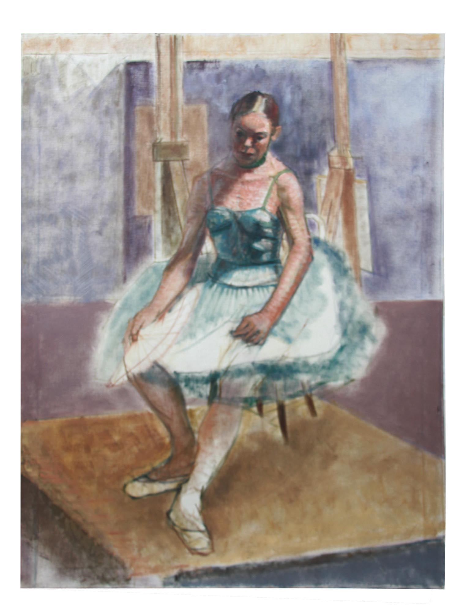 A VINTAGE BALLET DANCER OIL ON CANVAS PAINTING PIC-0