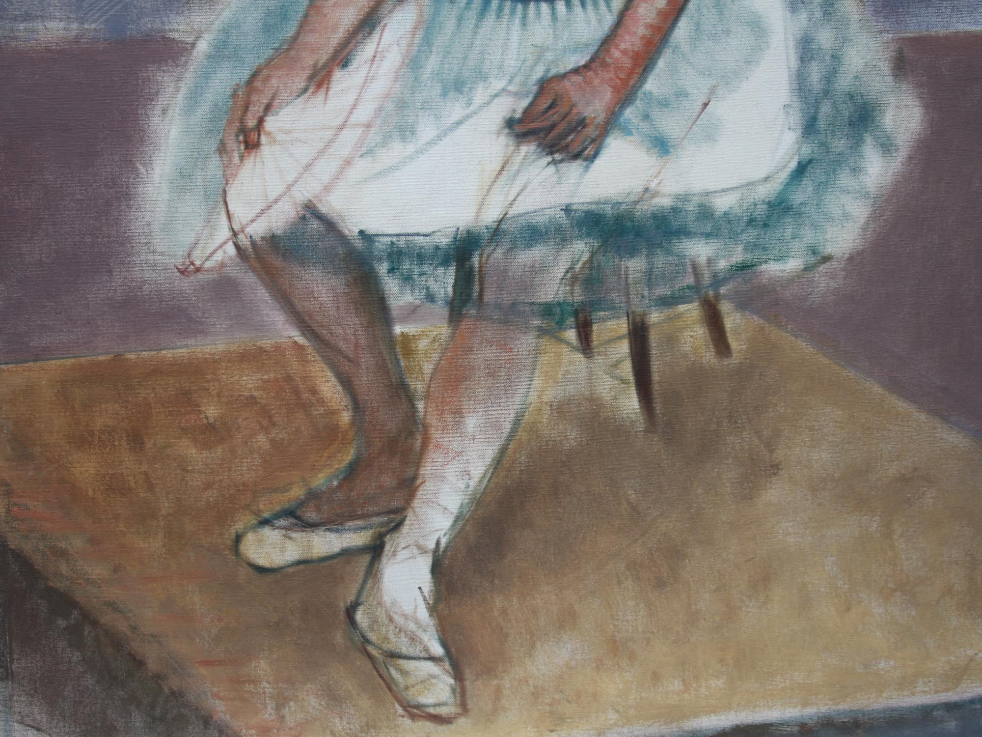 A VINTAGE BALLET DANCER OIL ON CANVAS PAINTING PIC-2