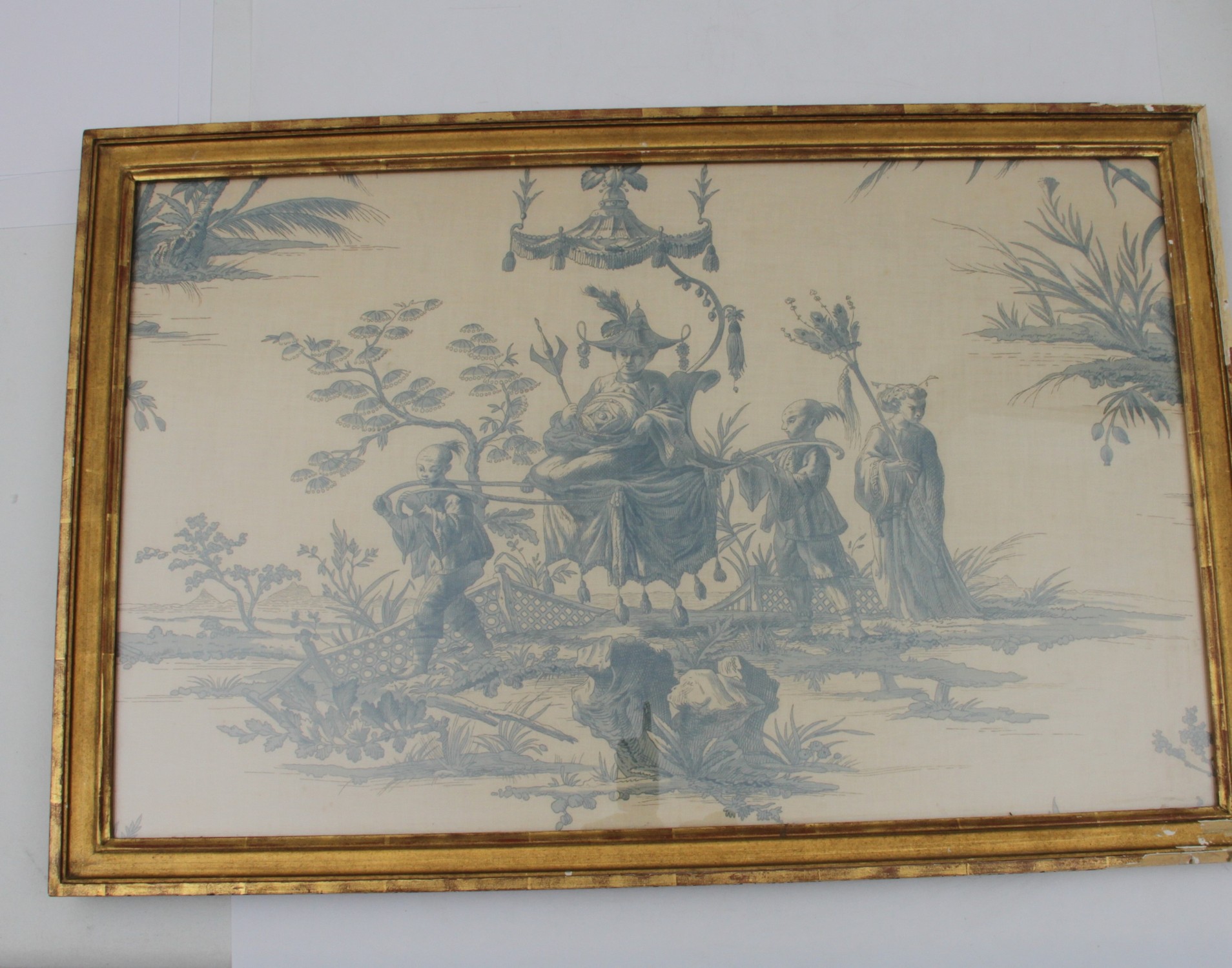 ANTIQUE CHINESE DURALEE TOILE PAINTING ON FABRIC PIC-1