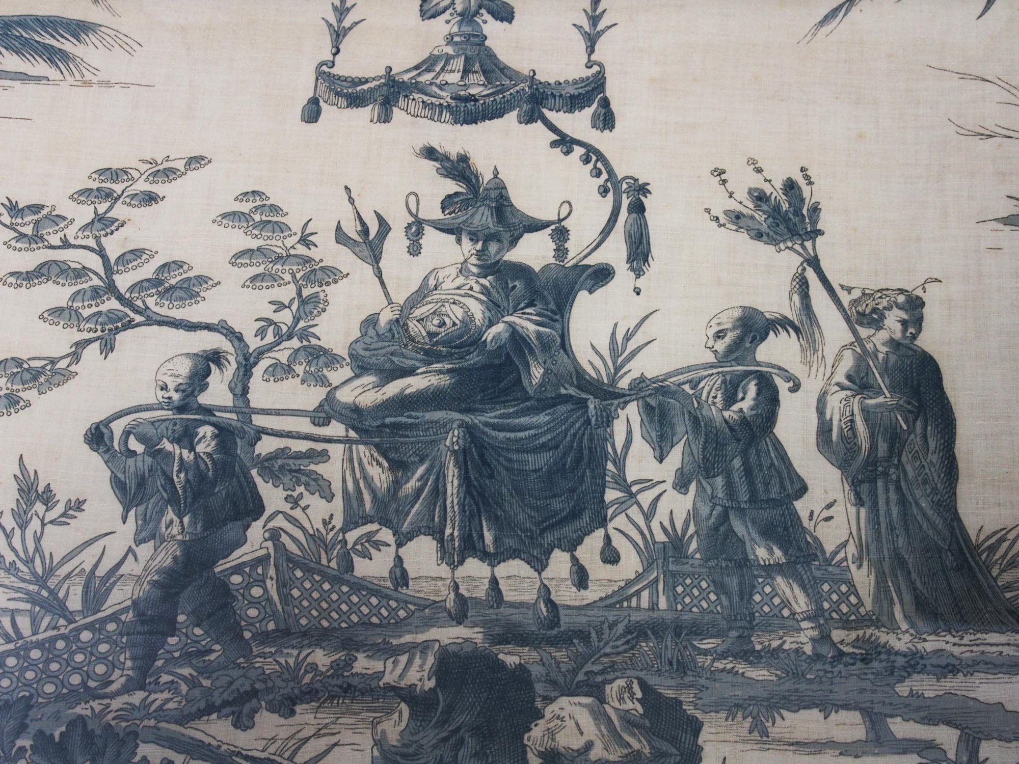 ANTIQUE CHINESE DURALEE TOILE PAINTING ON FABRIC PIC-2