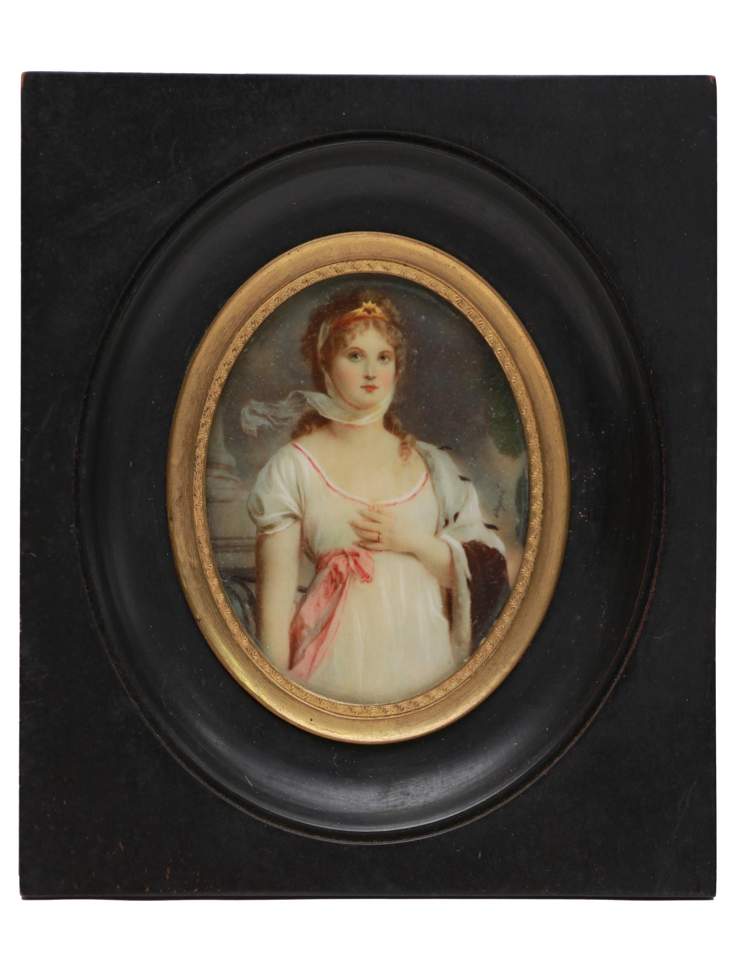 ANTIQUE LADY PORTRAIT MINIATURE SIGNED DUPRE 19 C PIC-0