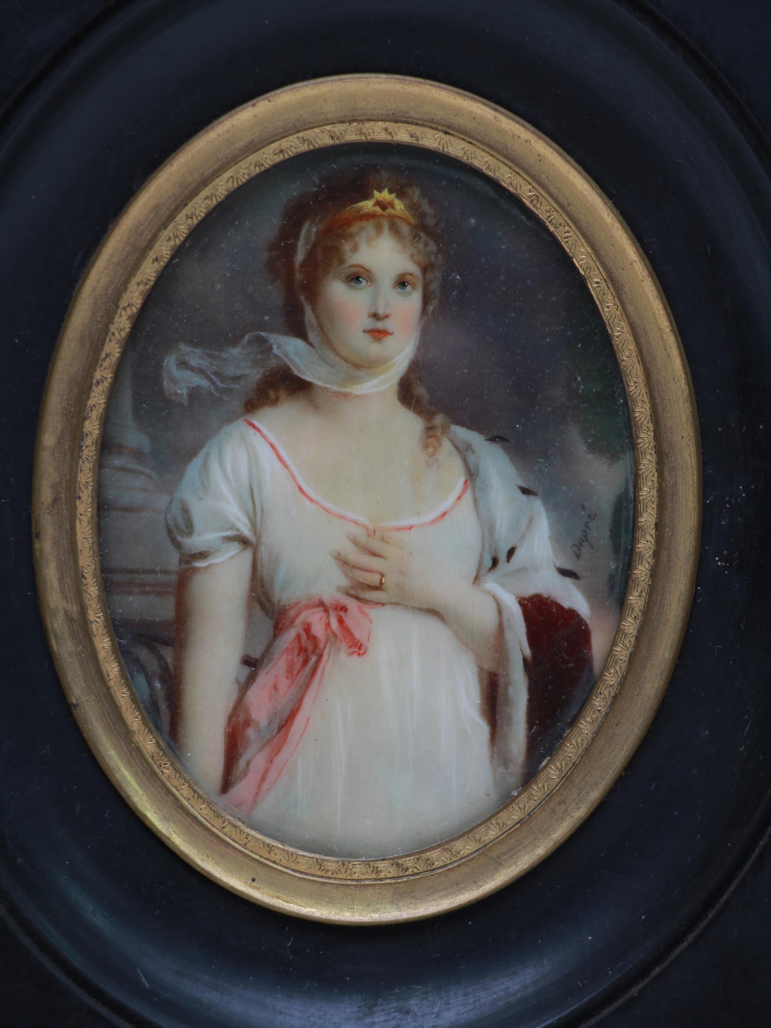 ANTIQUE LADY PORTRAIT MINIATURE SIGNED DUPRE 19 C PIC-1