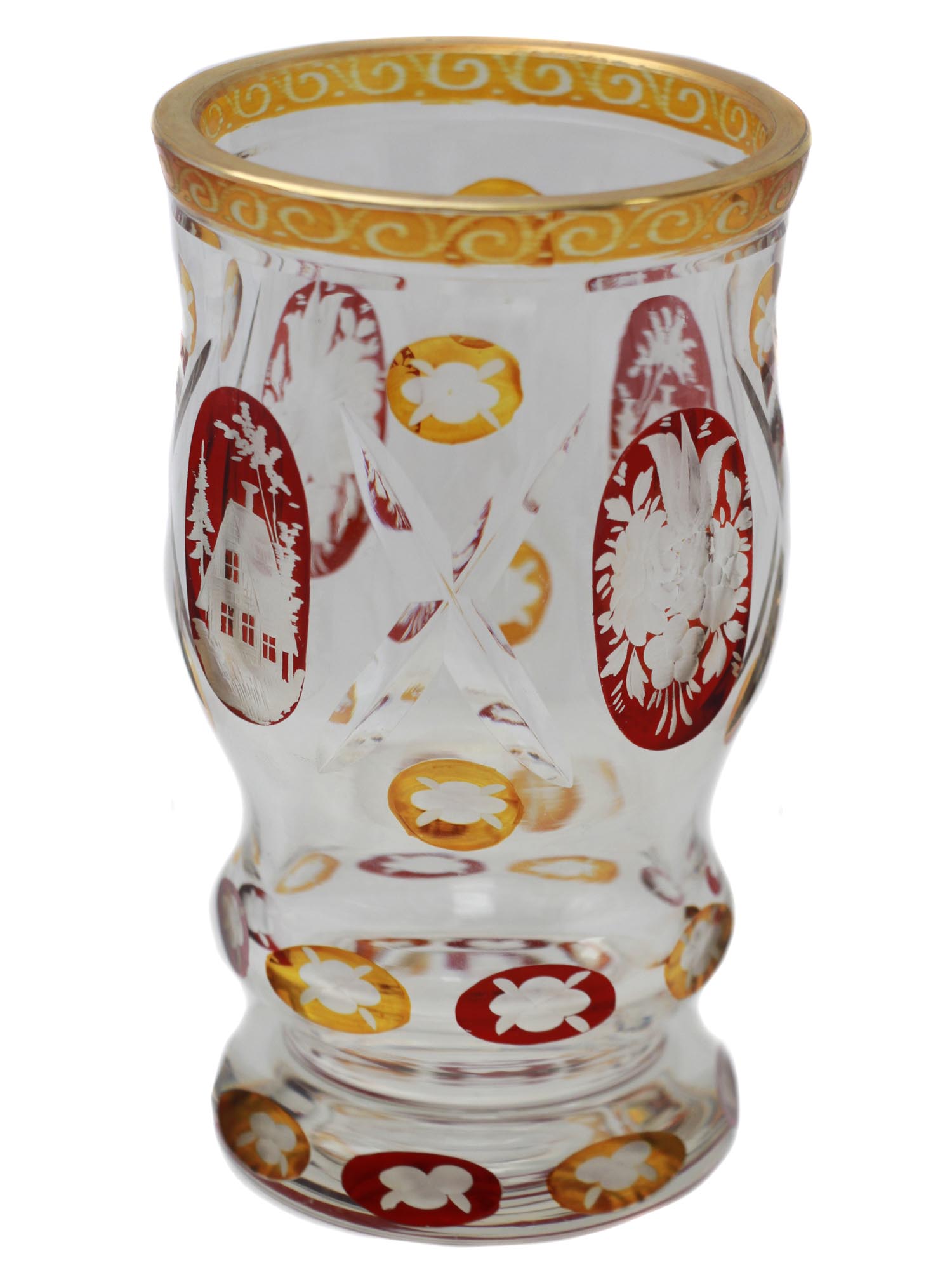 AN ANTIQUE BOHEMIAN CUT CRYSTAL COLORED TUMBLER PIC-0