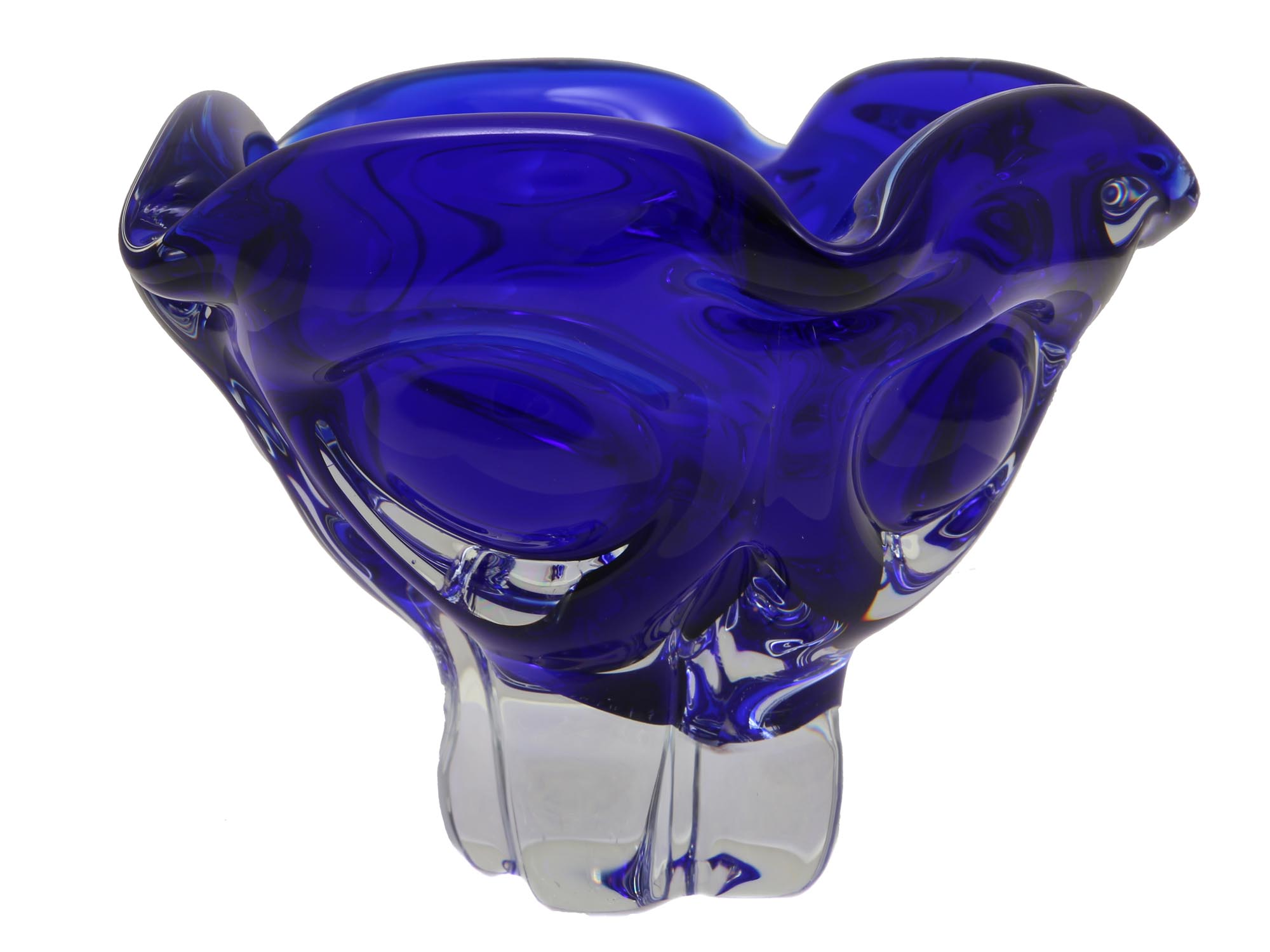 MID CENTURY COBALT BLUE GLASS VASE OR CANDY BOWL PIC-1