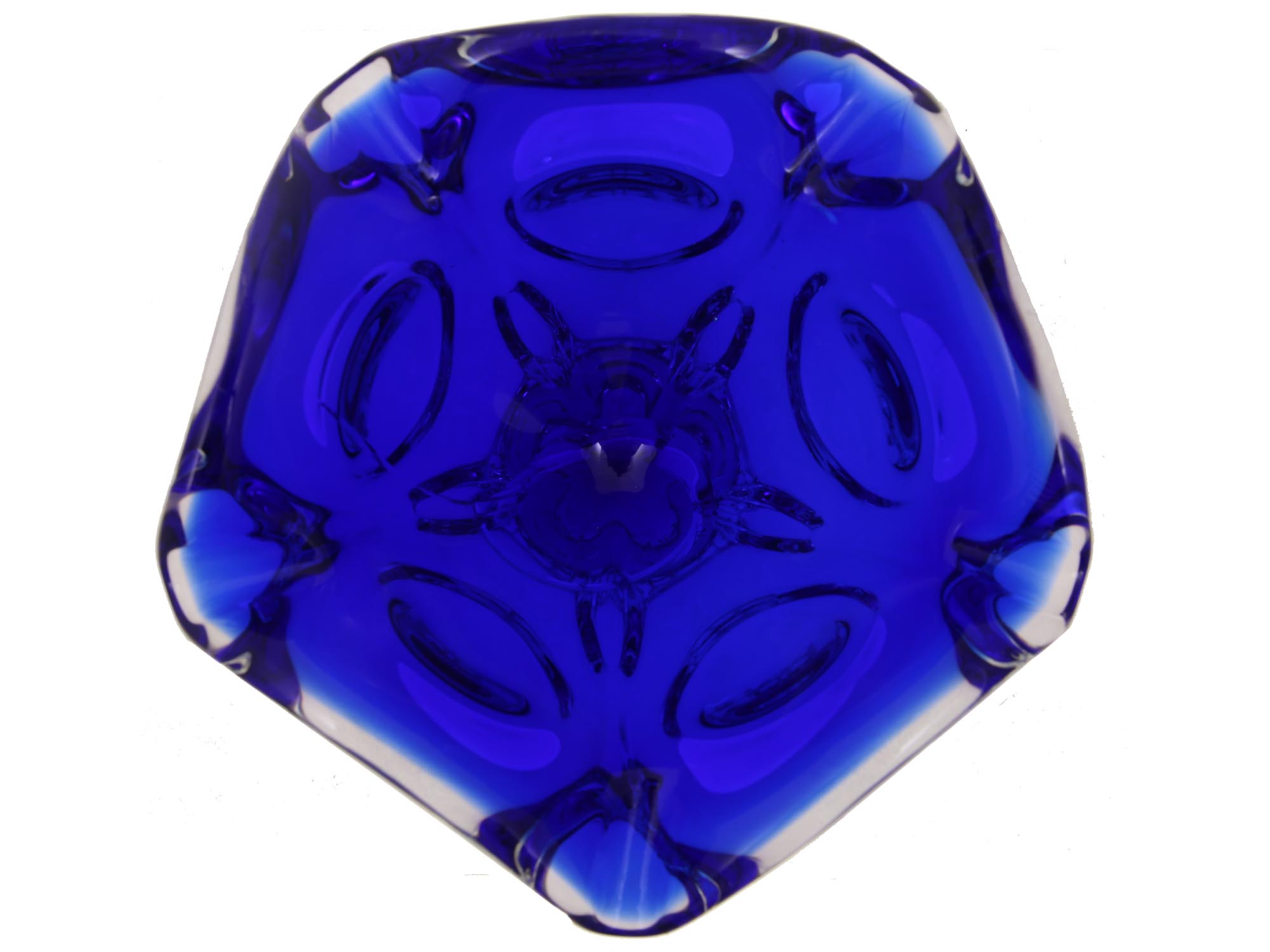 MID CENTURY COBALT BLUE GLASS VASE OR CANDY BOWL PIC-2