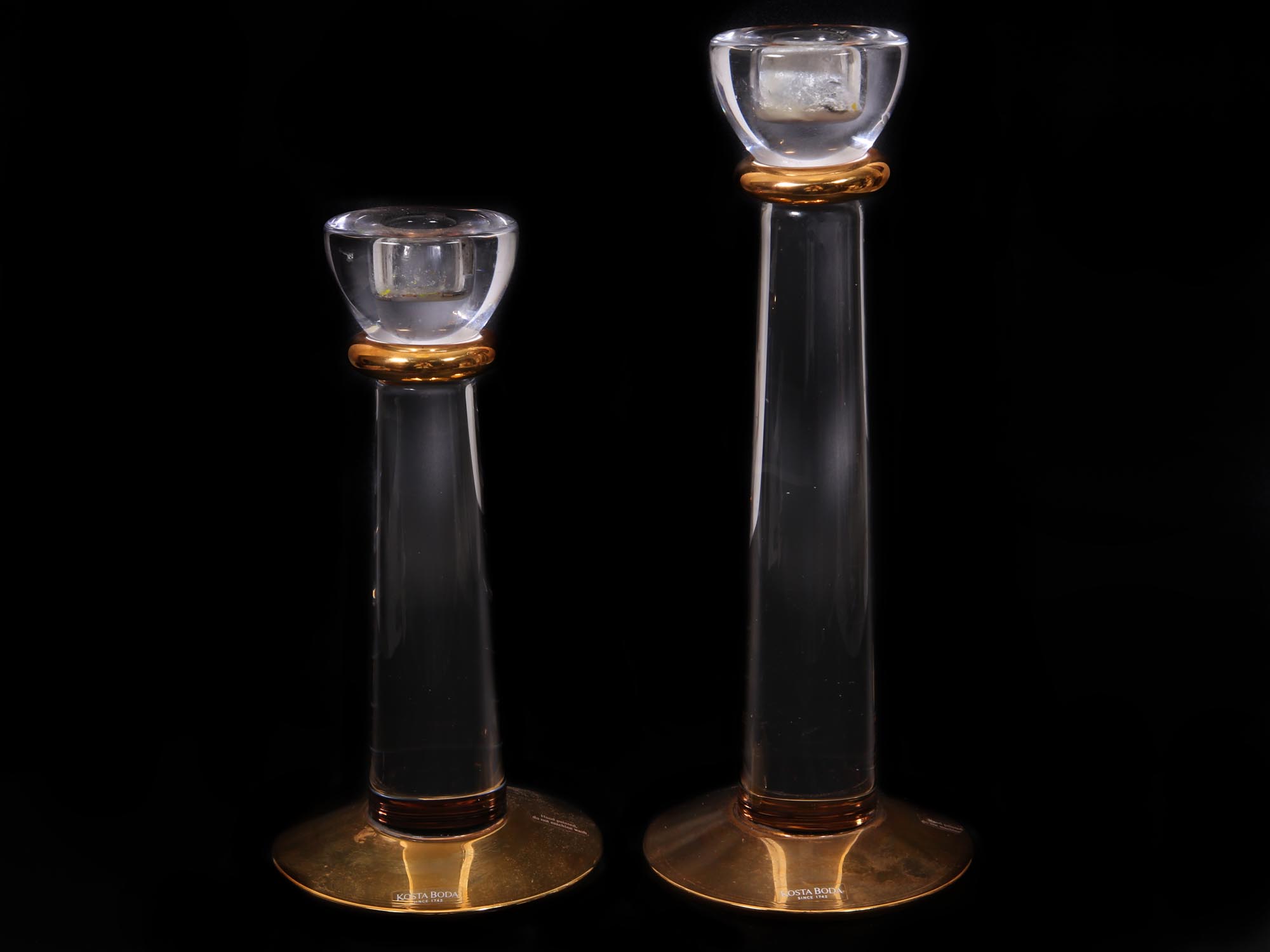 A PAIR OF SWEDISH KOSTA BODA GLASS CANDLE HOLDERS PIC-0