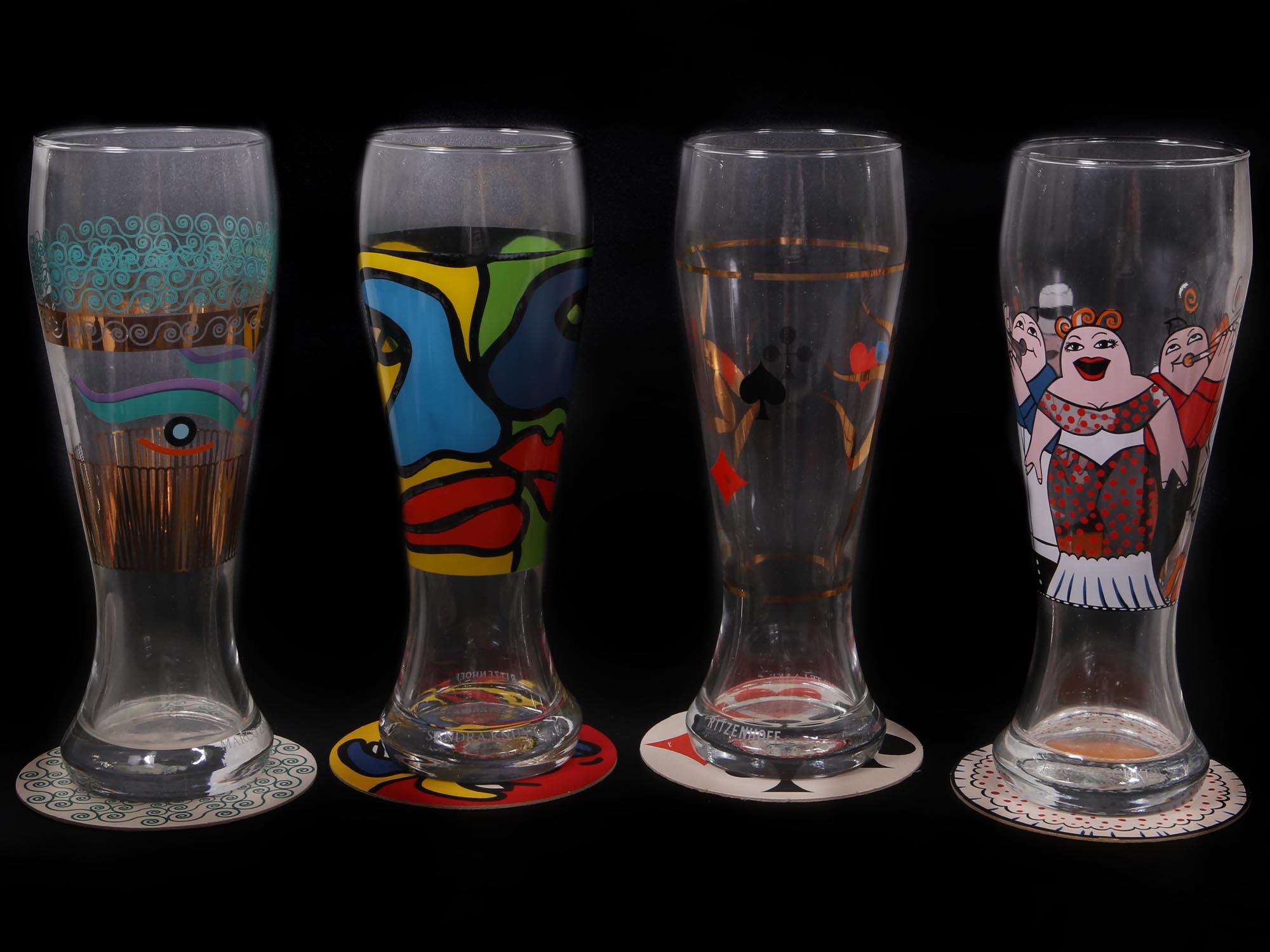 LOT OF FOUR HAND DECORATE RITZENHOFF BEER GLASSES PIC-0