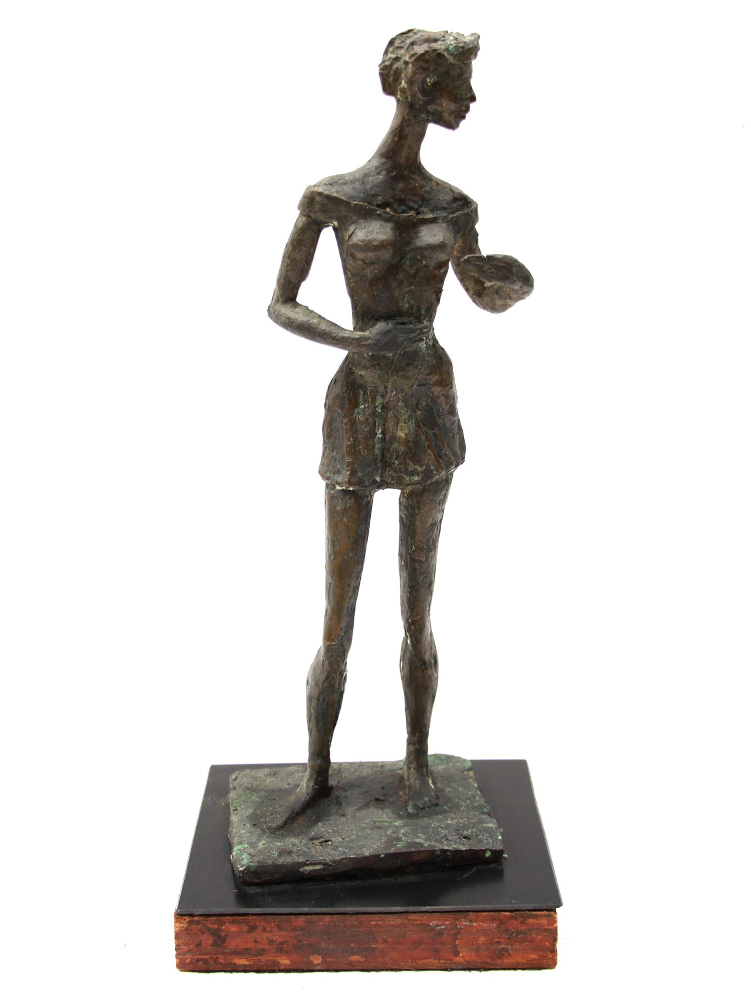 A BRONZE STATUE OF A DANCER WOMAN IN A DRESS PIC-0