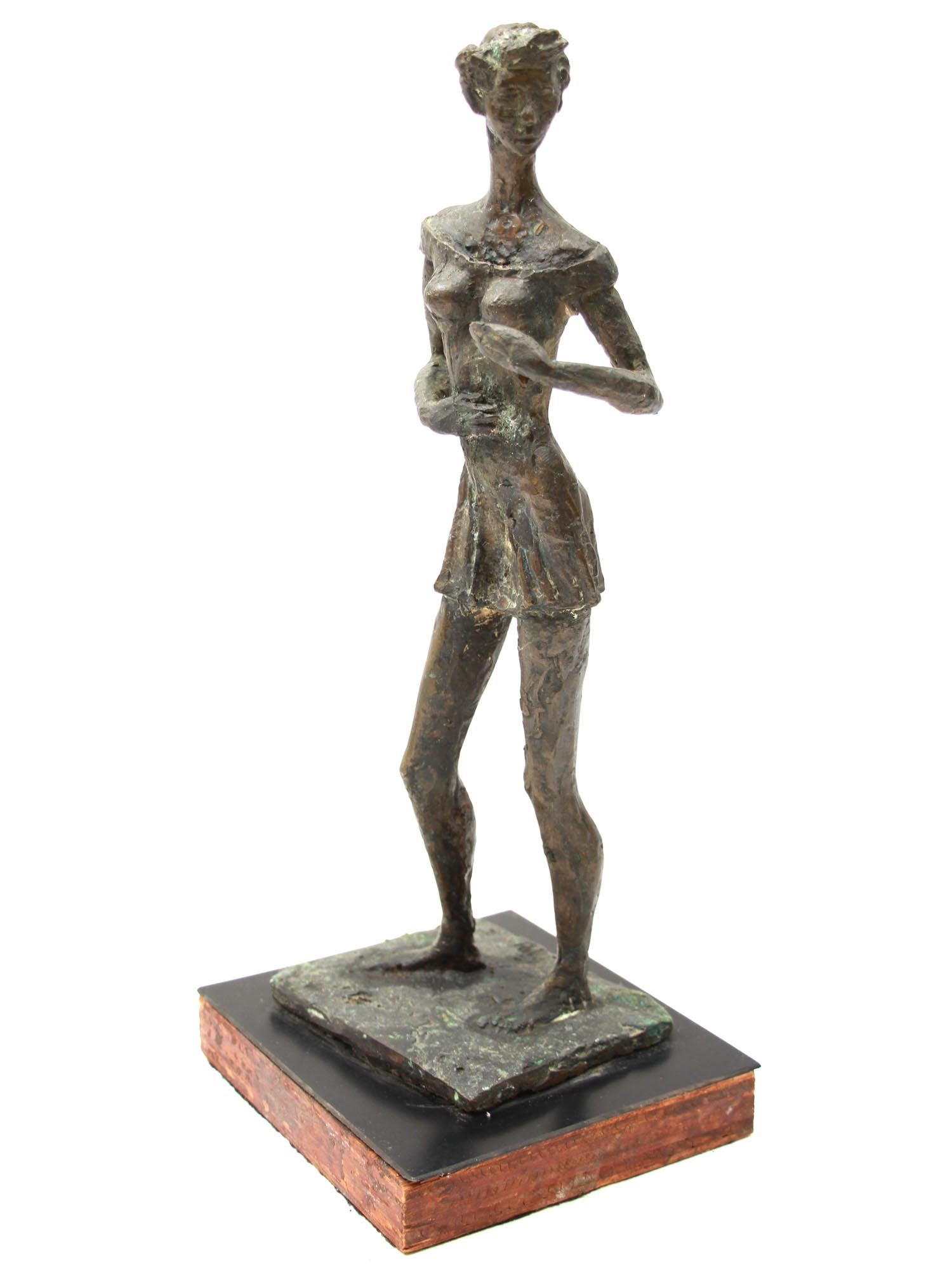 A BRONZE STATUE OF A DANCER WOMAN IN A DRESS PIC-1