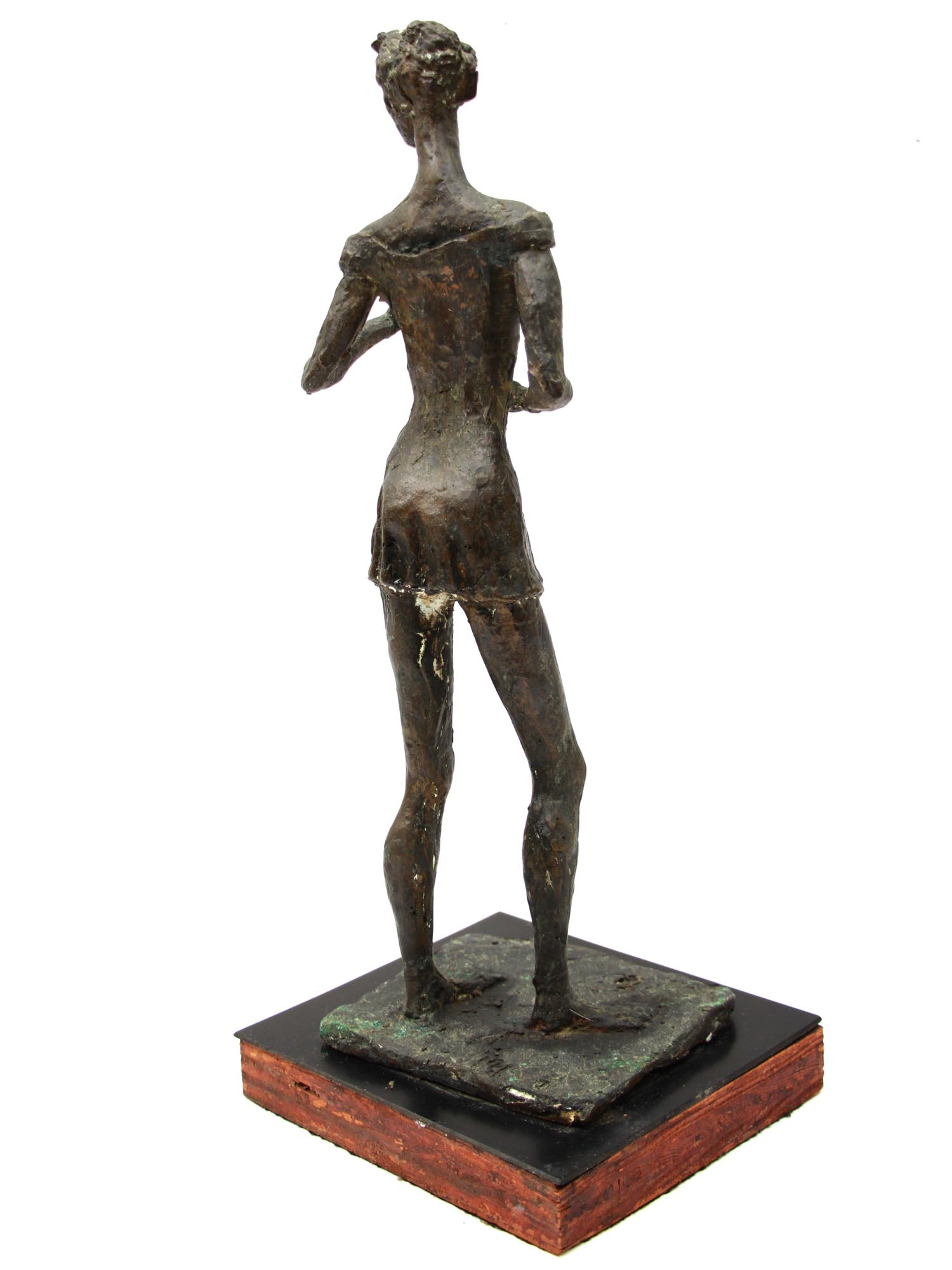 A BRONZE STATUE OF A DANCER WOMAN IN A DRESS PIC-2