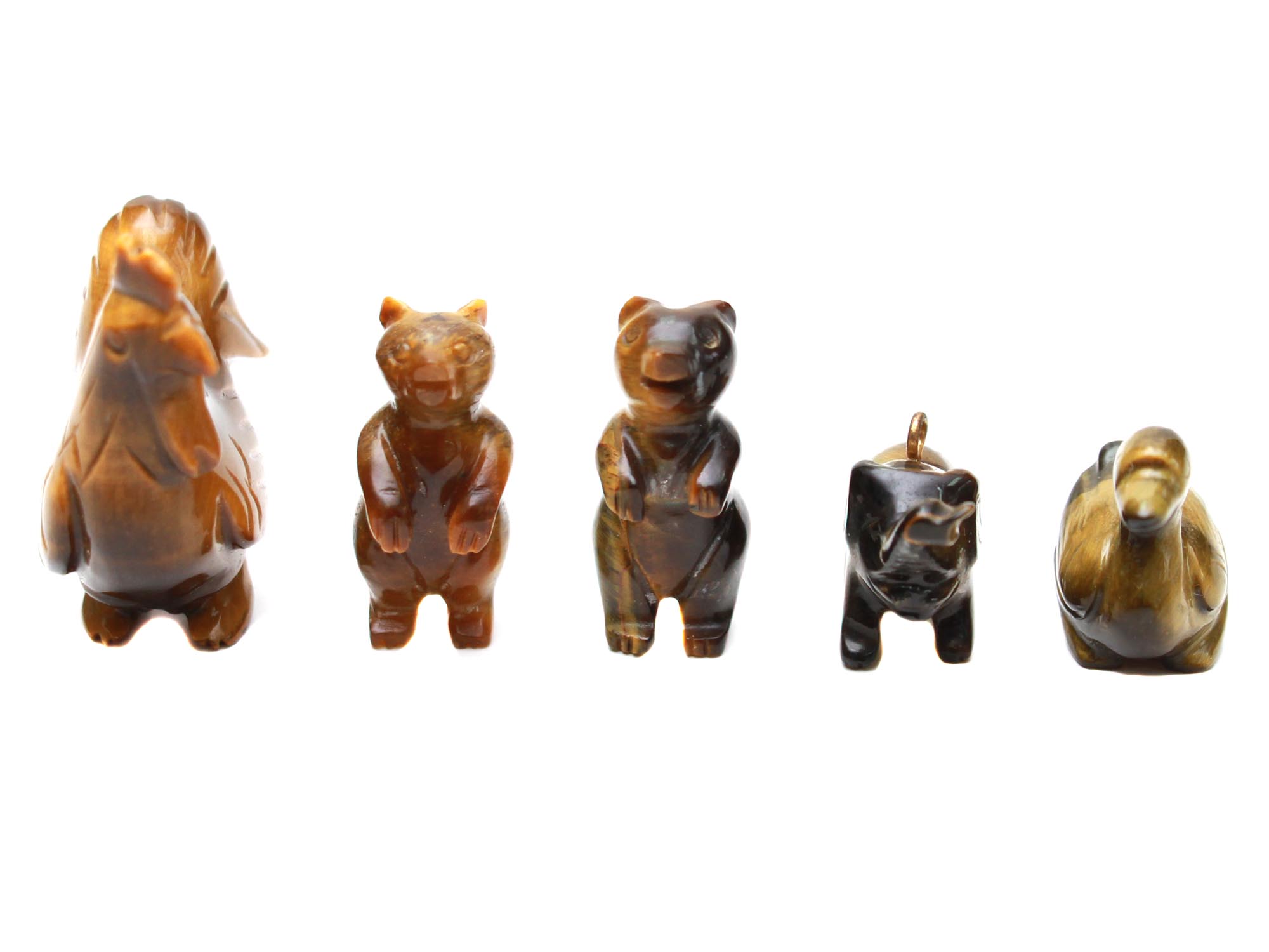 A LOT OF 5 HAND-CARVED TIGER EYE ANIMAL FIGURINES PIC-1