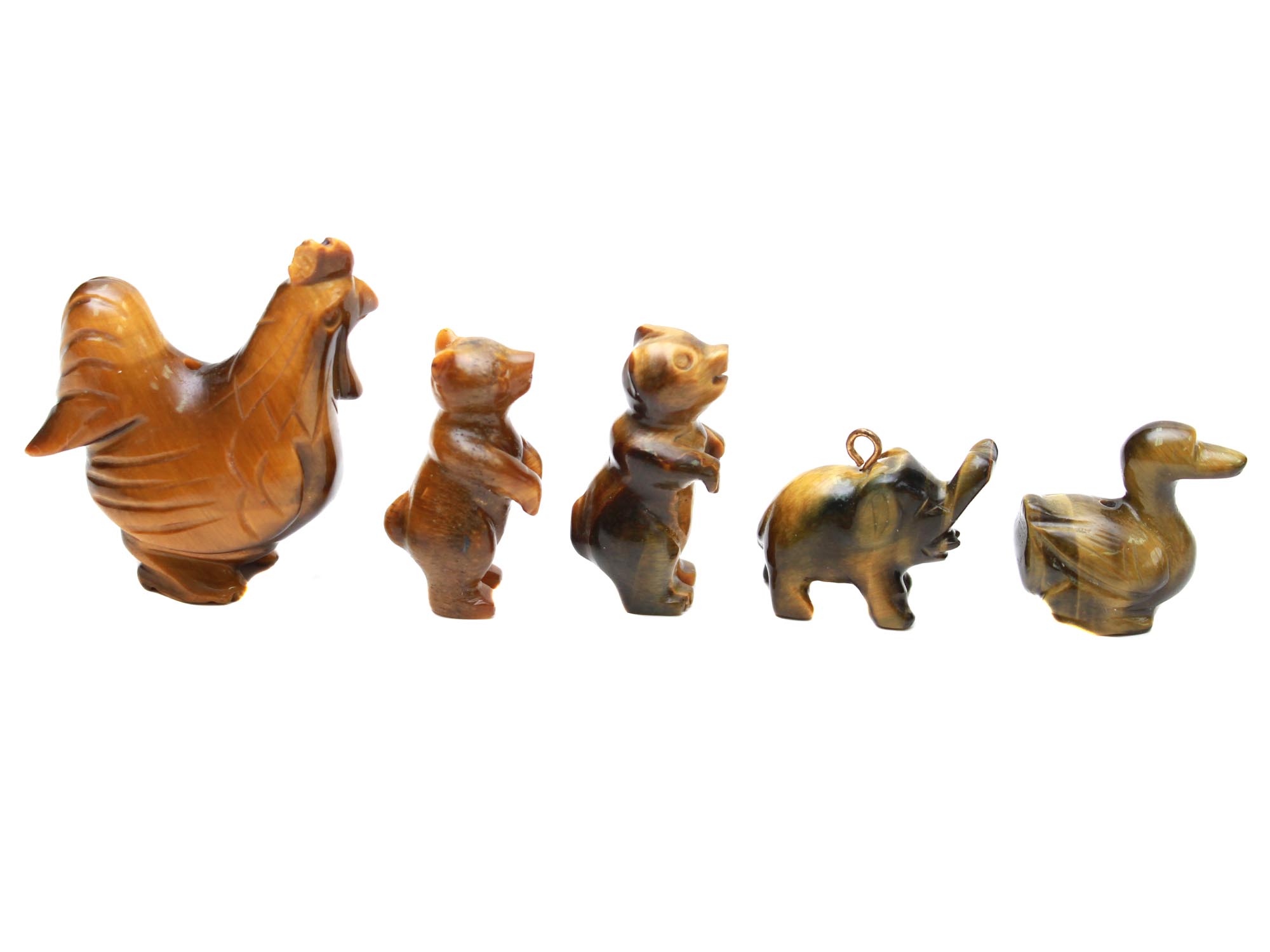 A LOT OF 5 HAND-CARVED TIGER EYE ANIMAL FIGURINES PIC-2