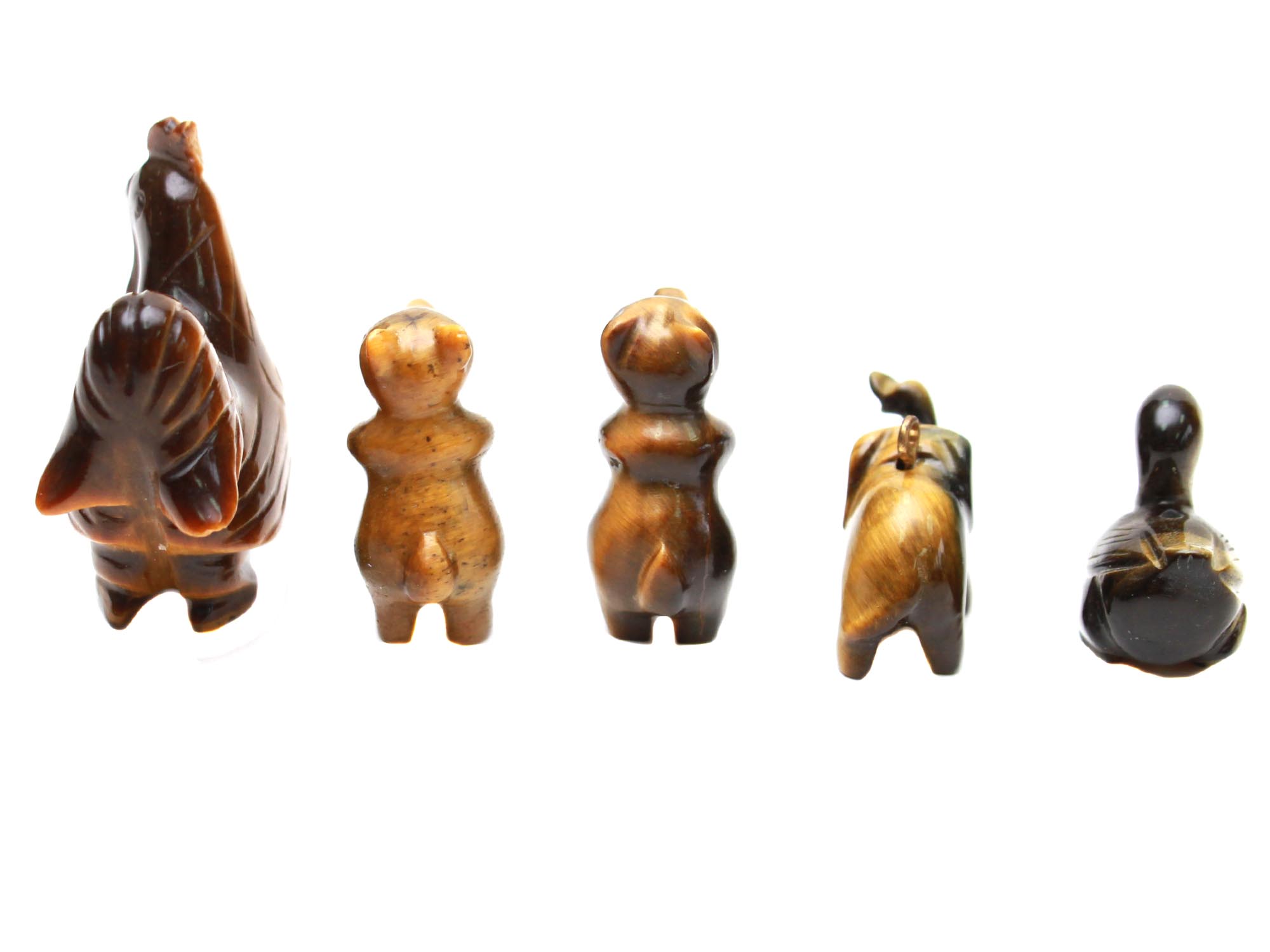 A LOT OF 5 HAND-CARVED TIGER EYE ANIMAL FIGURINES PIC-3