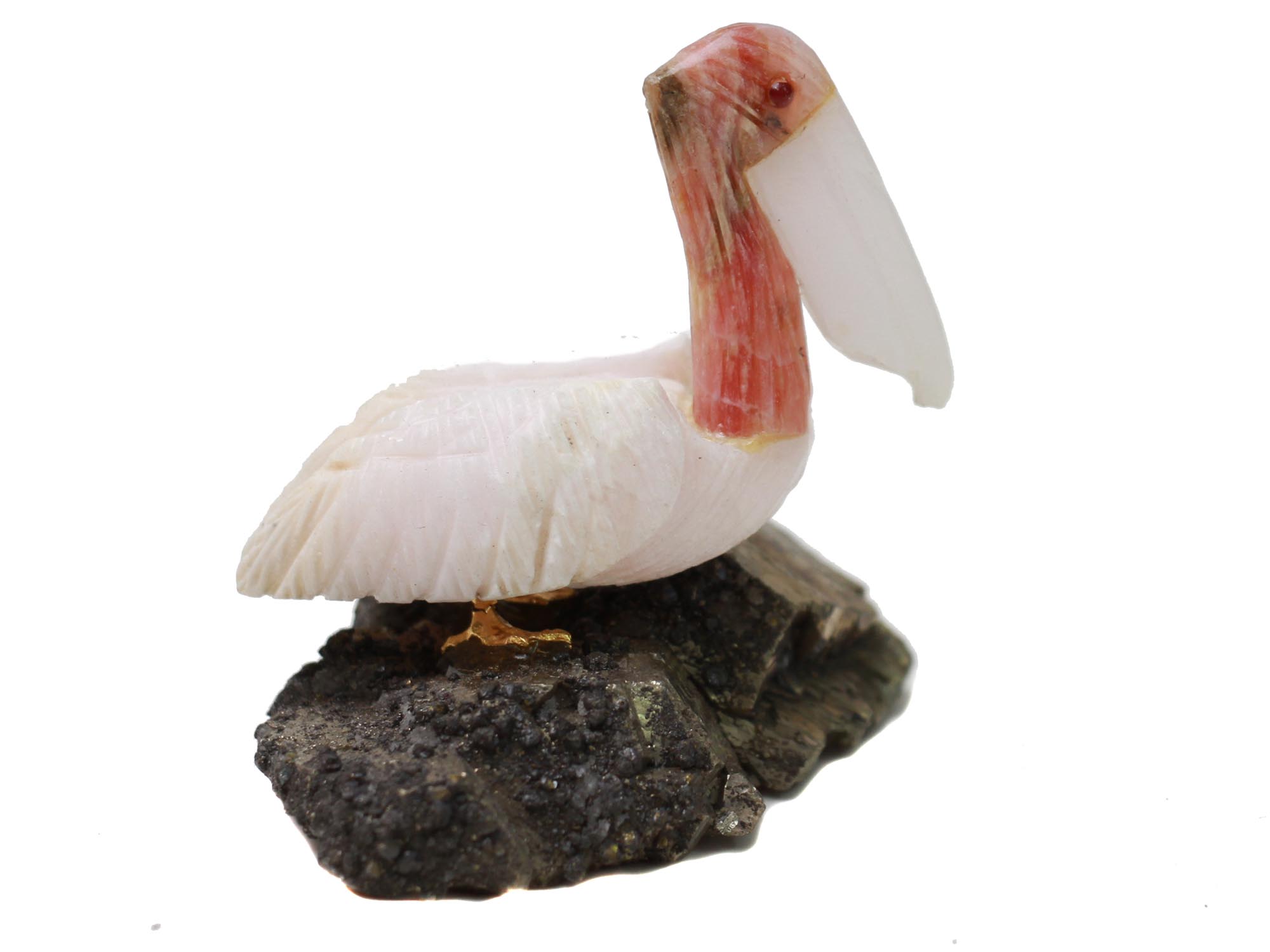 A VINTAGE HAND-CARVED FIGURINE OF A PELICAN PIC-0