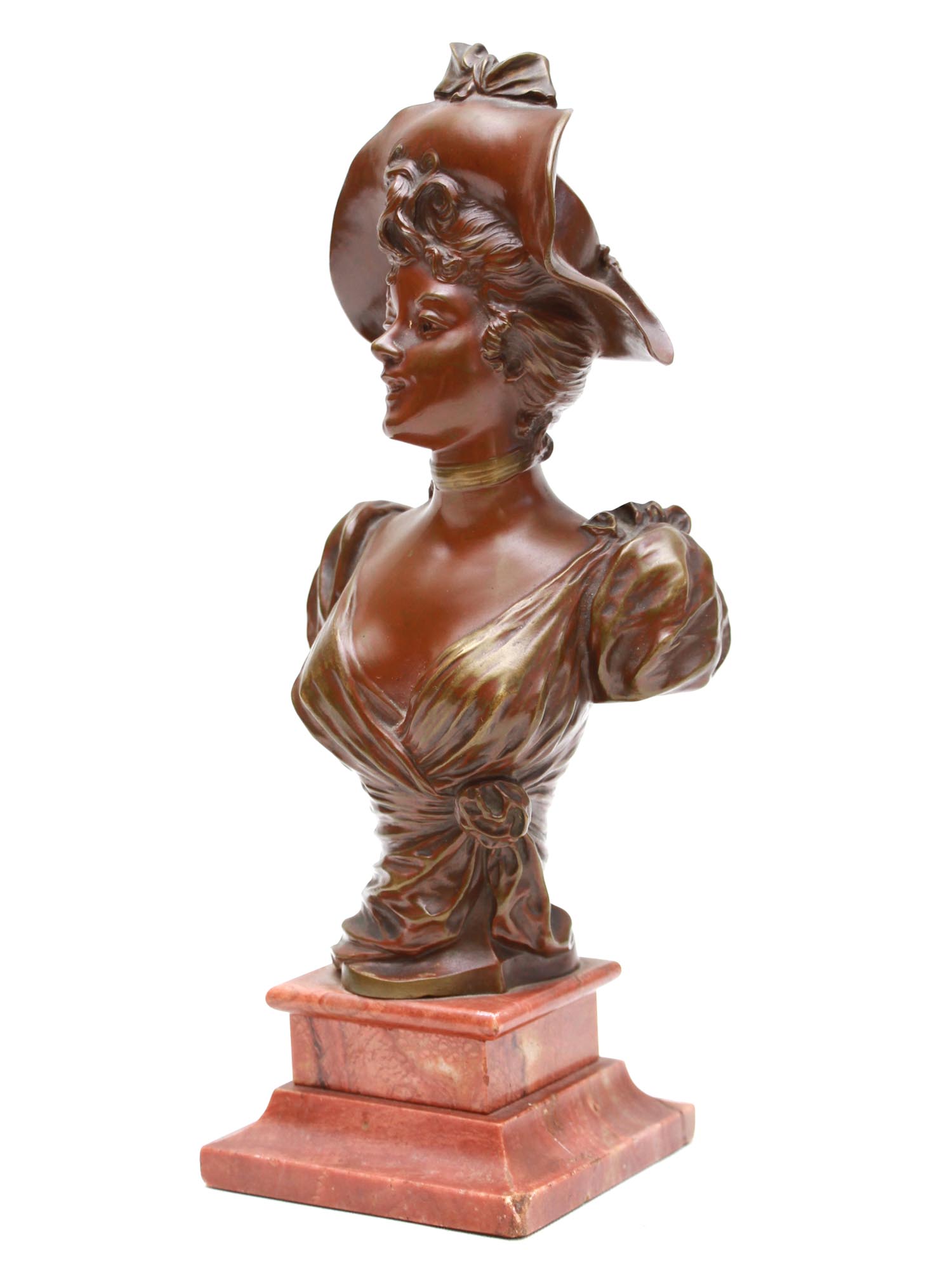 A FRENCH BRONZE BUST OF WOMAN BY MARCEL DEBUT PIC-0