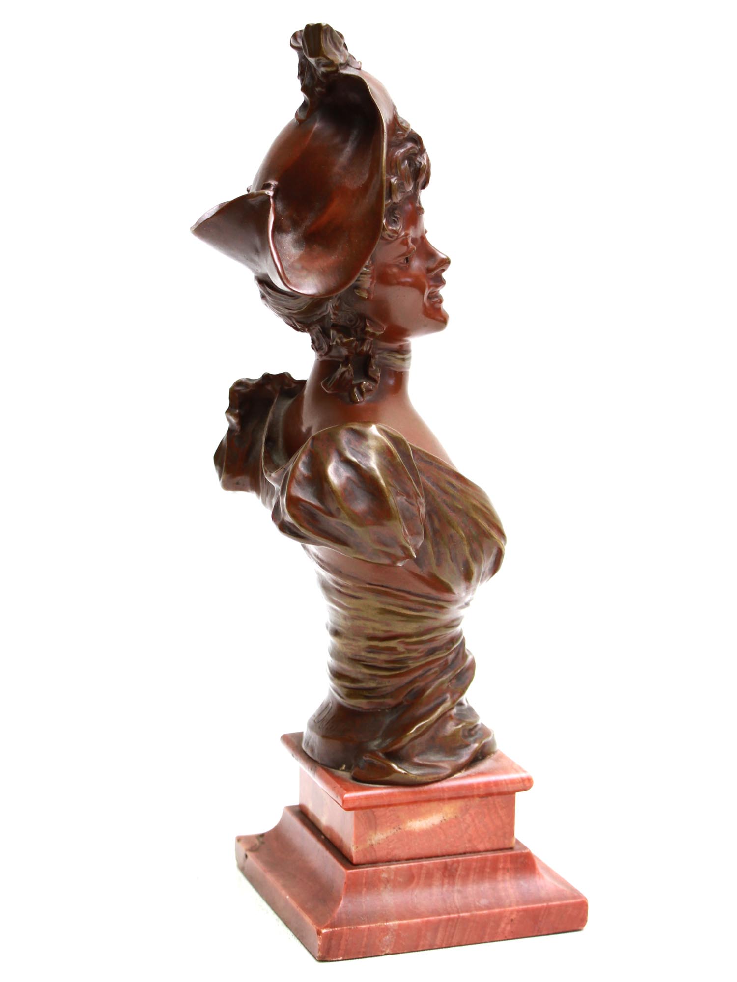 A FRENCH BRONZE BUST OF WOMAN BY MARCEL DEBUT PIC-3