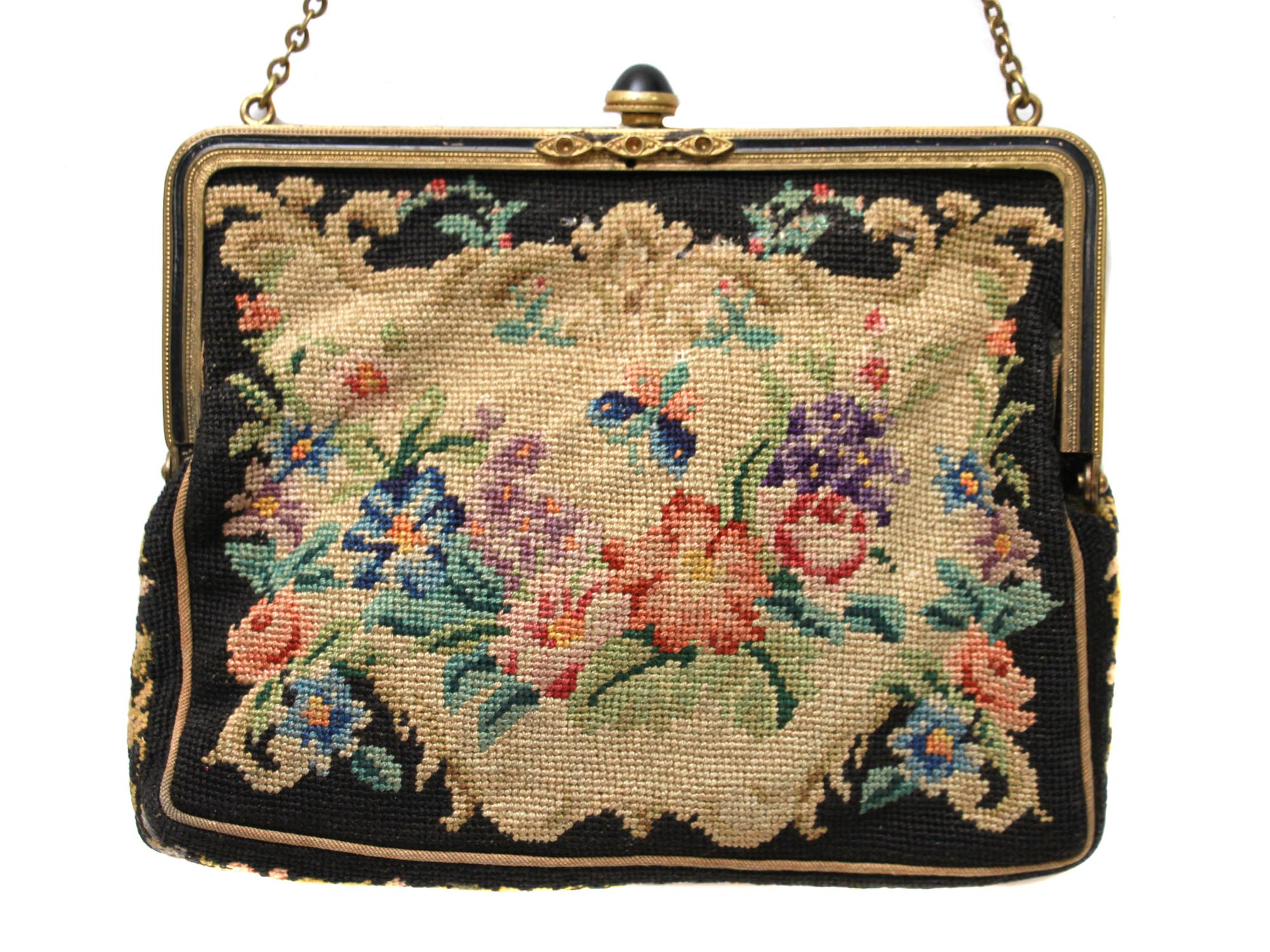 A VINTAGE FLORAL TAPESTRY LADIES PURSE PIC-2