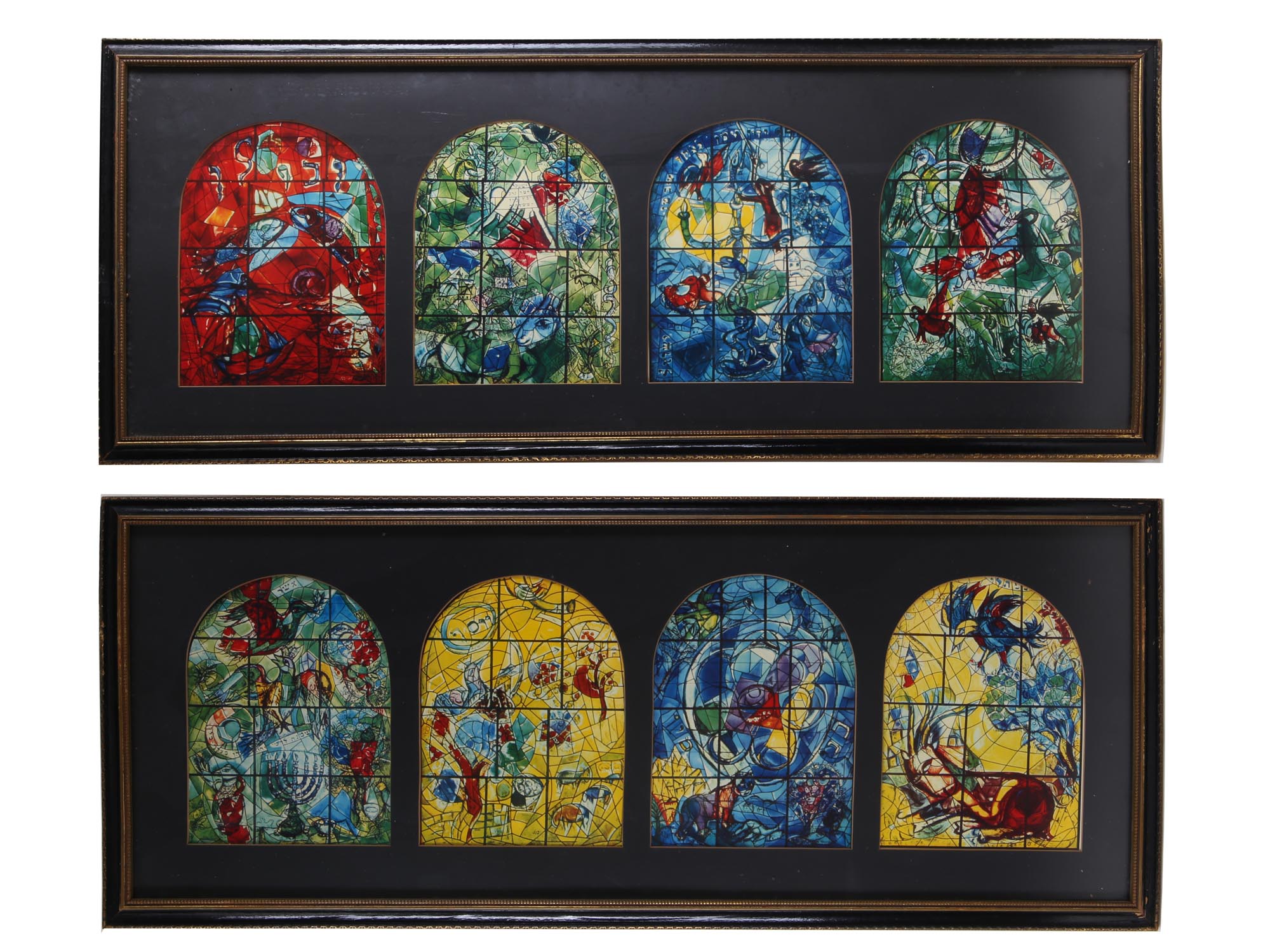 AFTER CHAGALL EIGHT JEWISH PRINT OF GLASS WINDOWS PIC-0