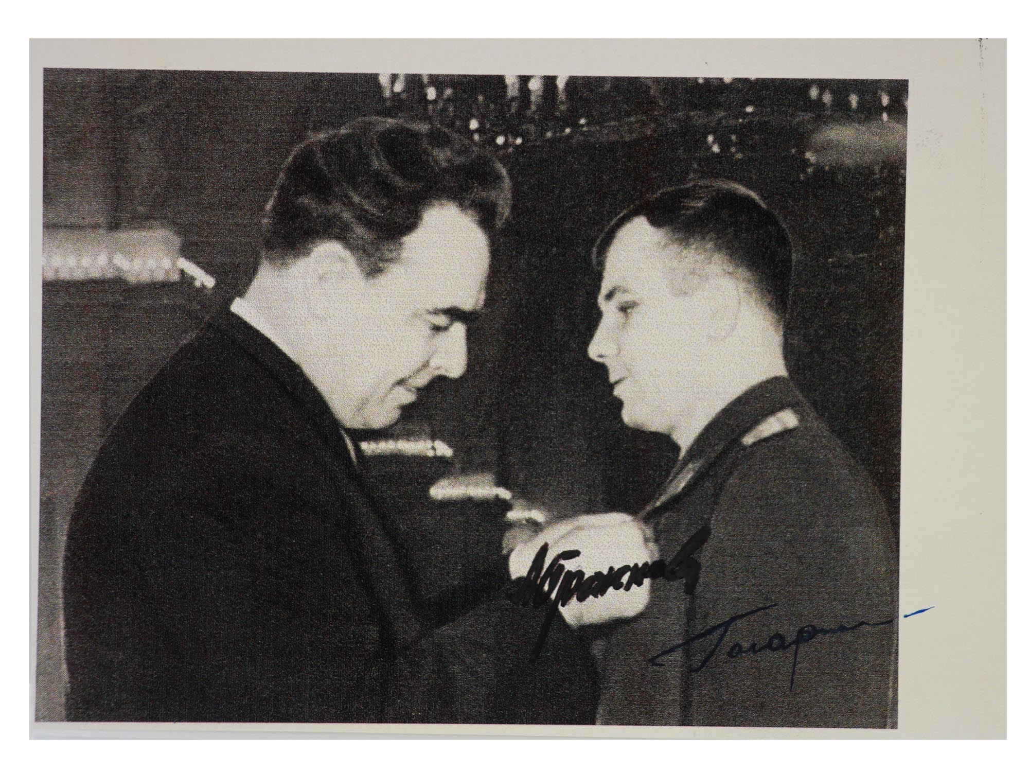 A SOVIET SIGNED PHOTO OF GAGARIN AND BREZHNEV PIC-0