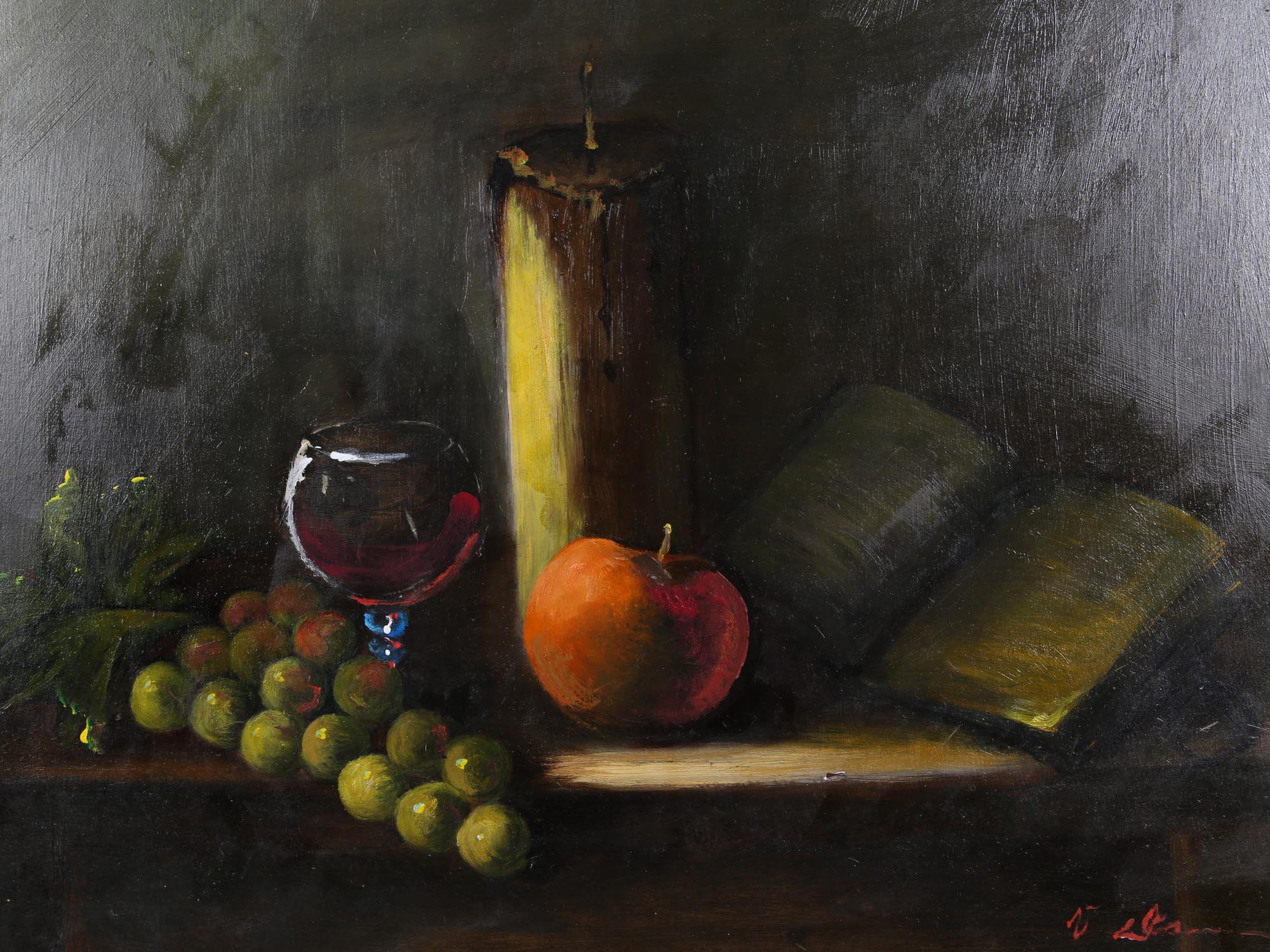 A SIGNED OIL ON PANEL STILL LIFE PAINTING PIC-2