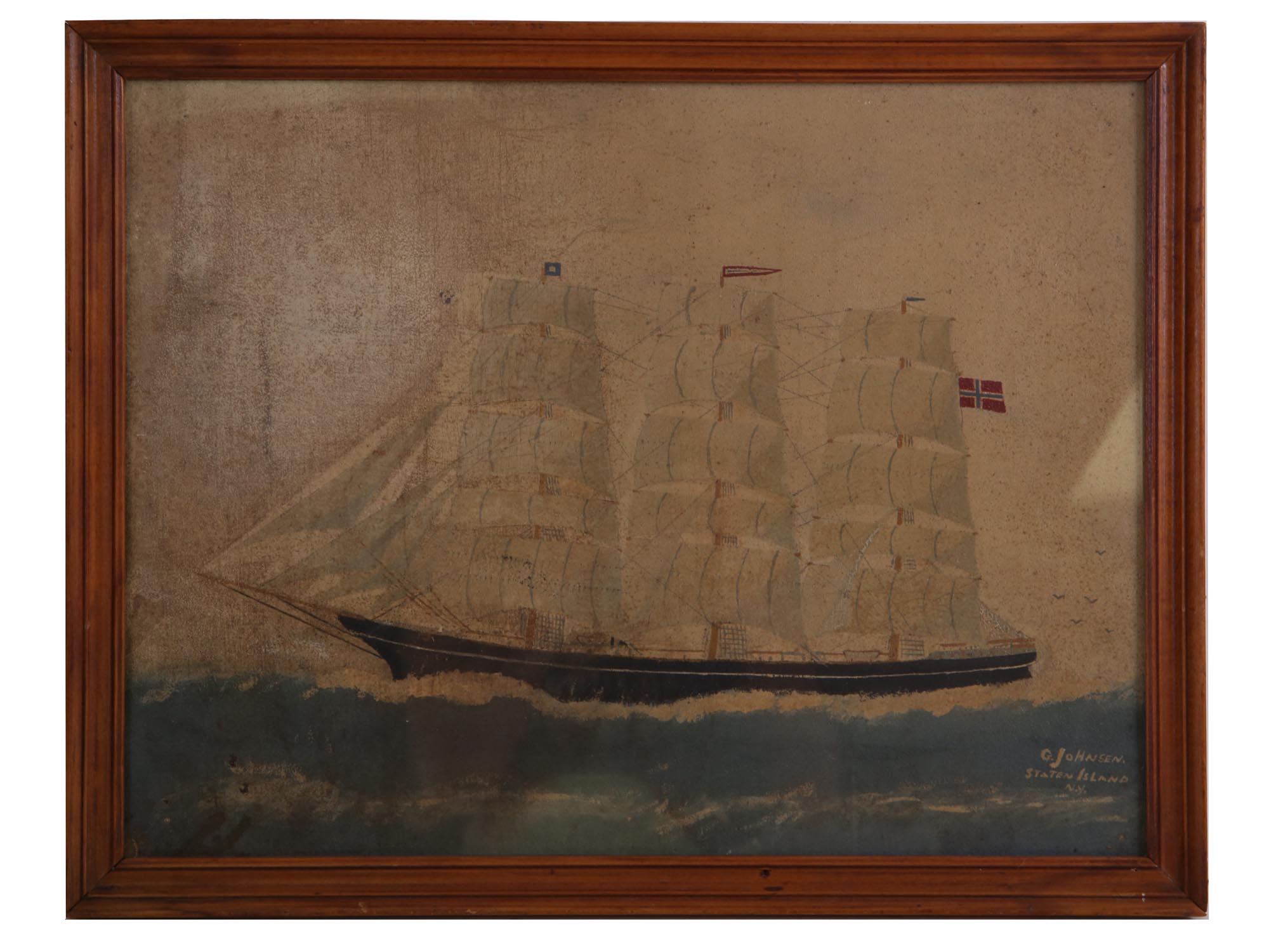 NORWEGIAN OIL PAINTING SAILBOAT SIGNED BY JOHNSEN PIC-0