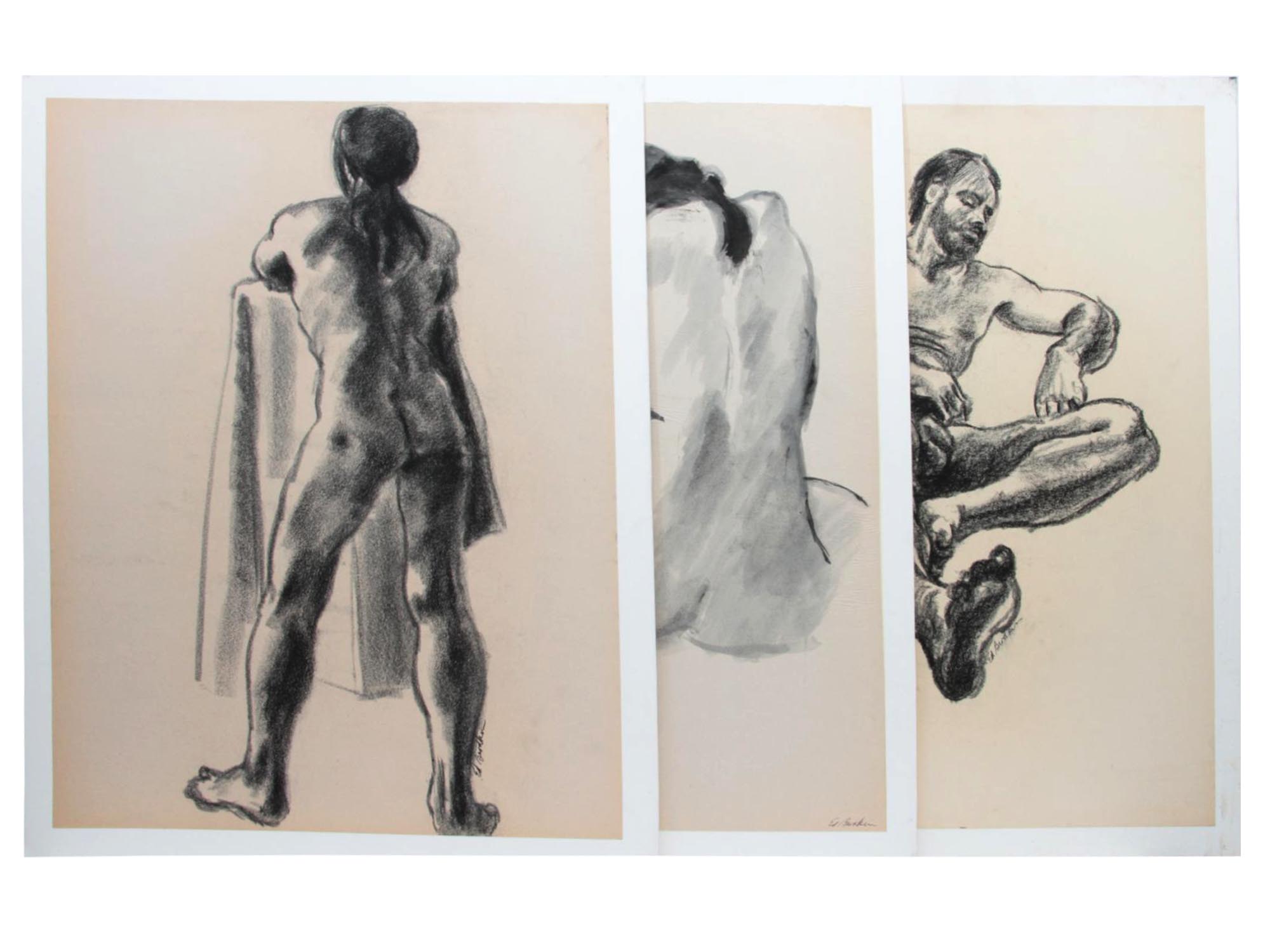 A SET OF THREE NUDE STUDIES BY ED BRODKIN PIC-0