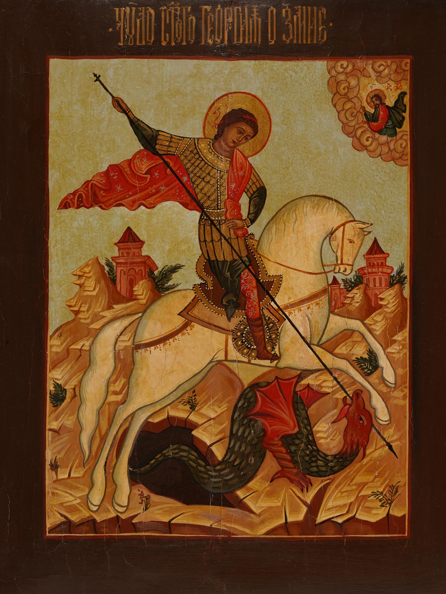 AN ANTIQUE RUSSIAN ORTHODOX ICON OF SAINT GEORGE PIC-1