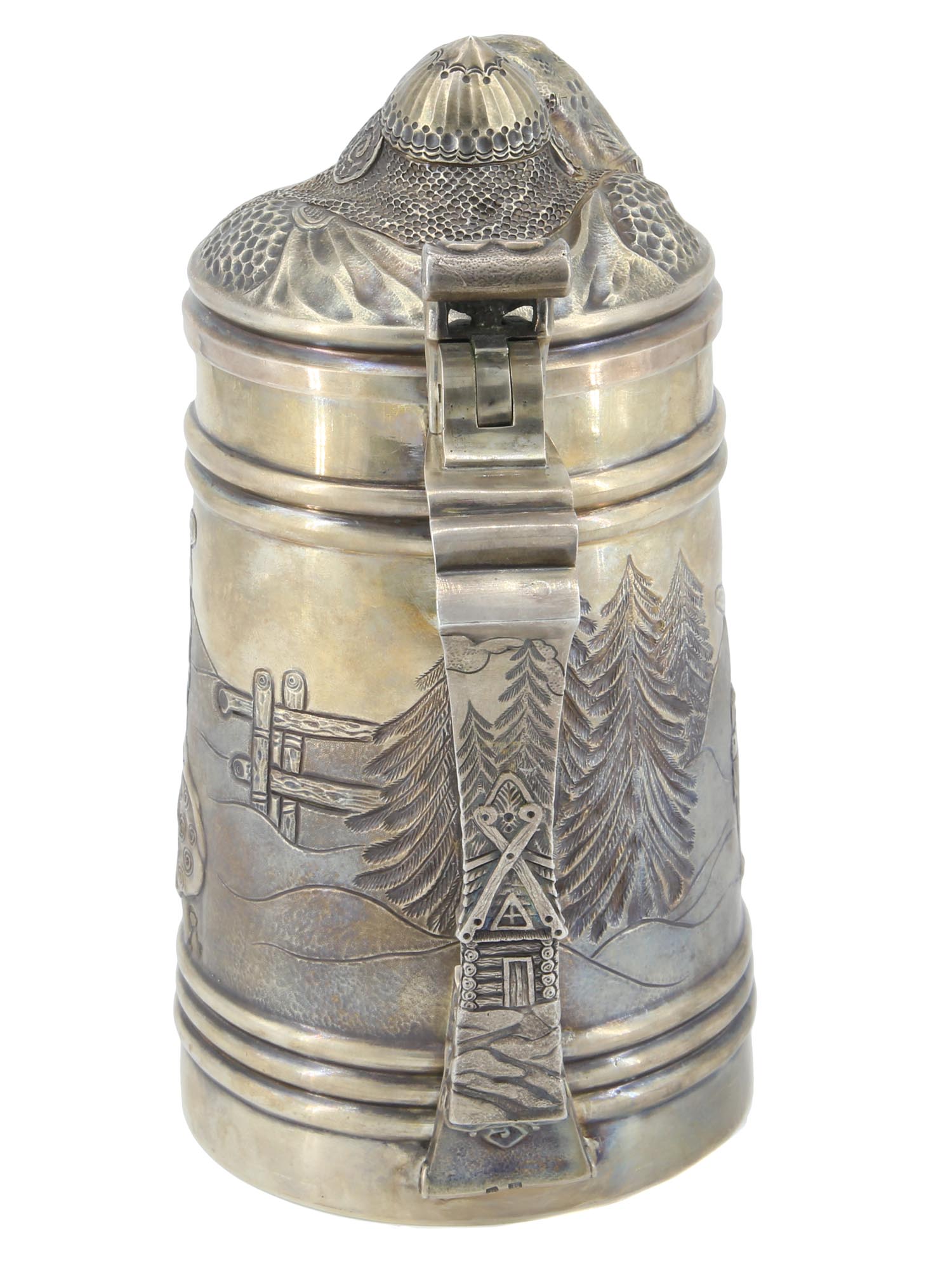 A RUSSIAN SILVER GILT BEER STEIN WITH BOGATYRS PIC-2