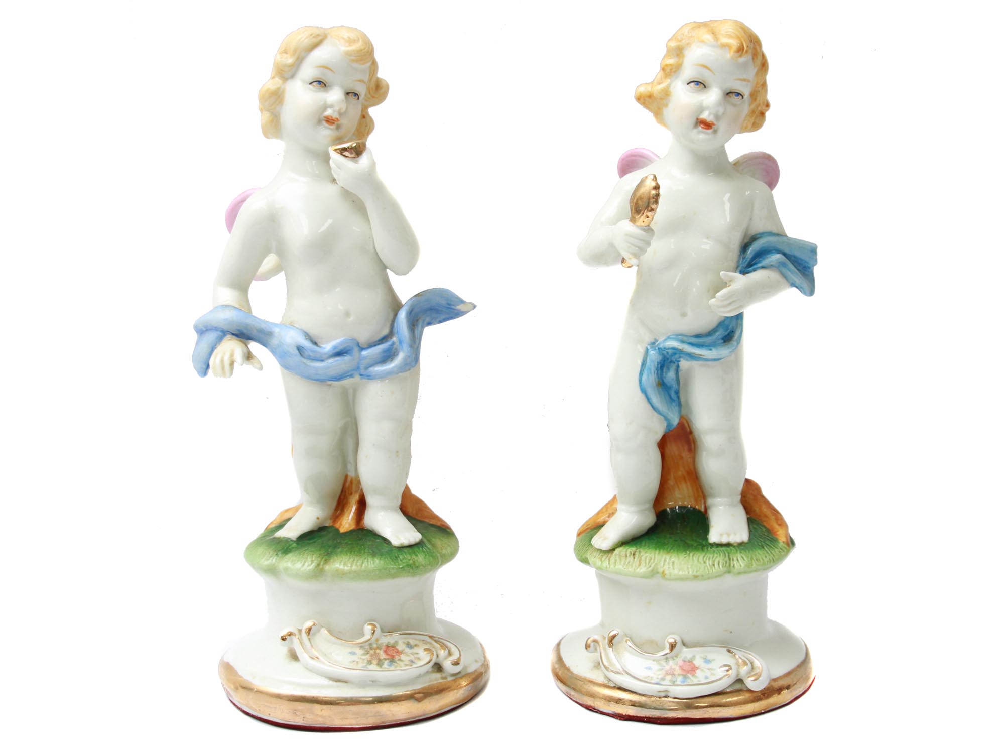 A PAIR OF ANTIQUE PORCELAIN CHERUBS FIGURINE PIC-0