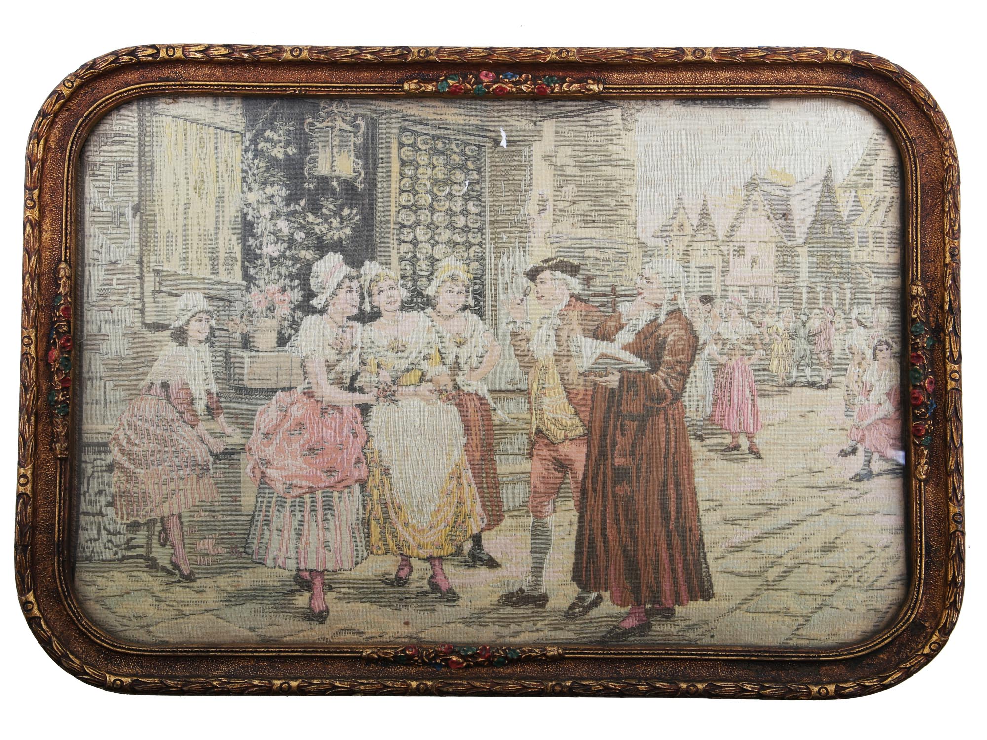 AN ANTIQUE BELGIUM TAPESTRY IN FRAME, CA 1900 PIC-0