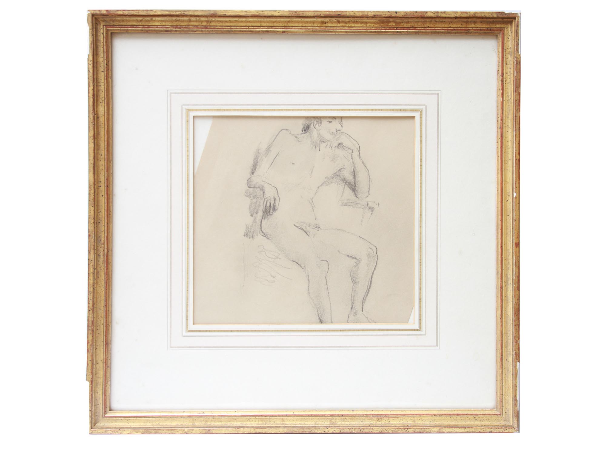 VINTAGE PENCIL PAINTING OF NUDE MALE FIGURE PIC-0