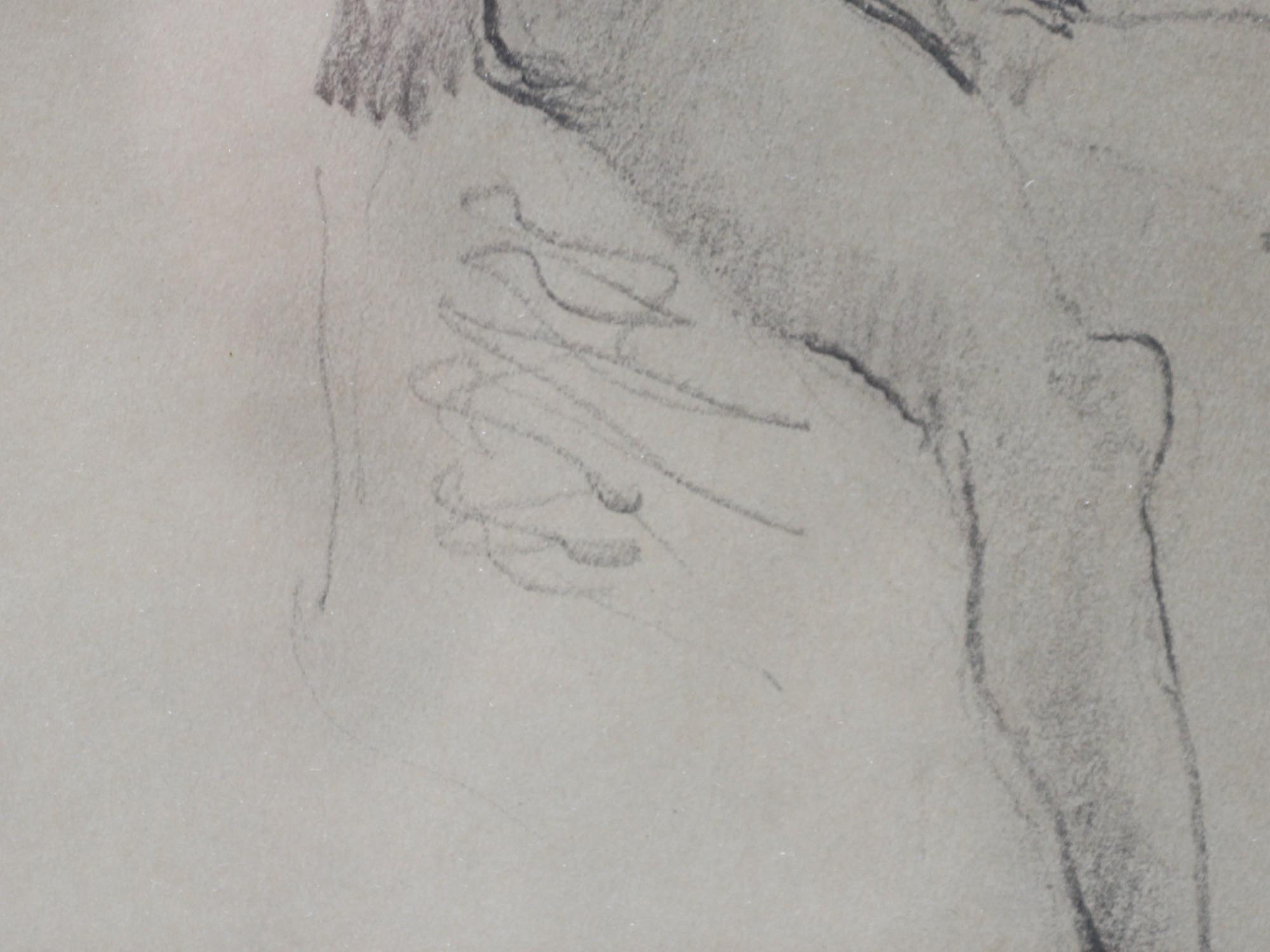 VINTAGE PENCIL PAINTING OF NUDE MALE FIGURE PIC-2
